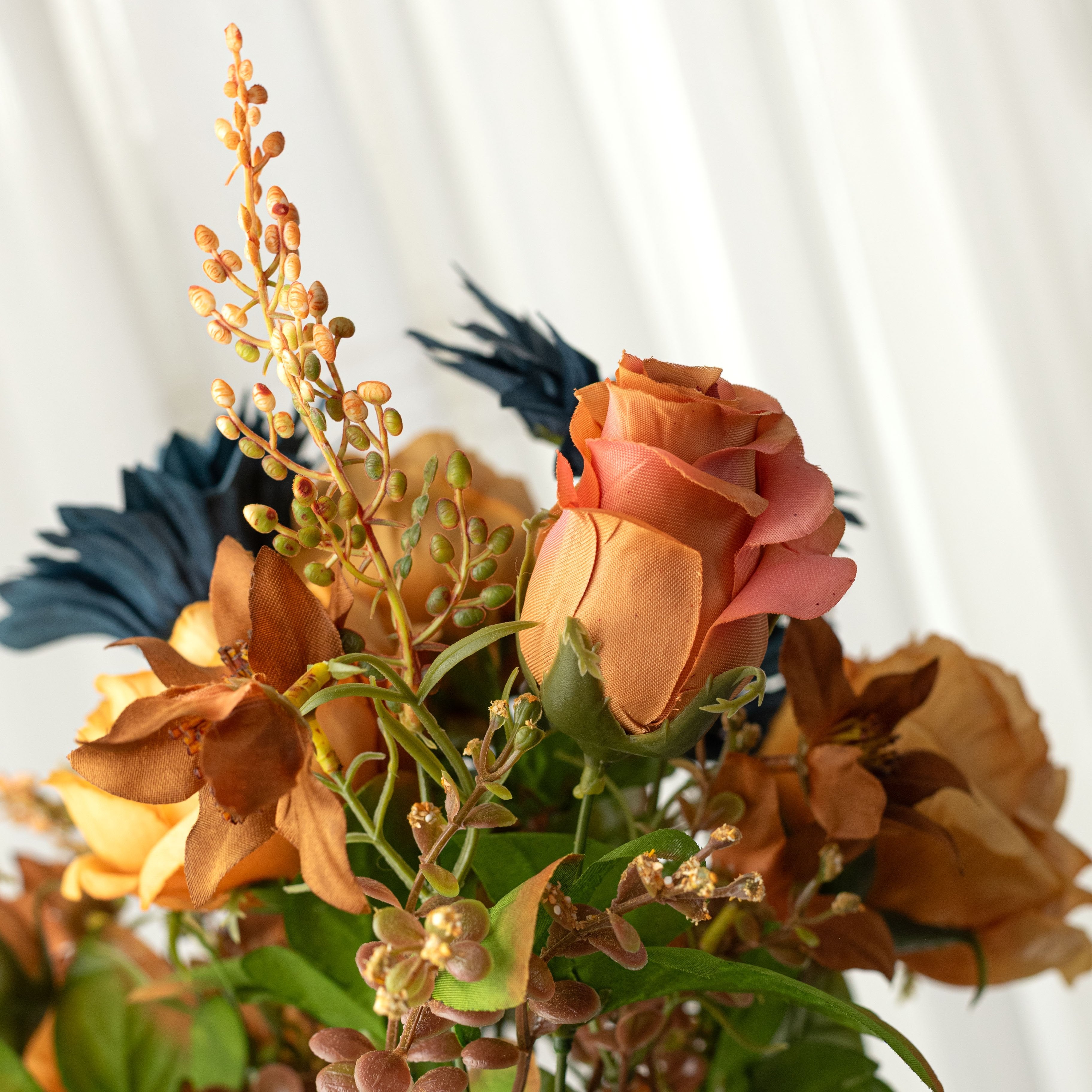 19" Sunflower, Peony & Rose Bush: Mustard & Smoke Blue (14 Stem) detail photo 5