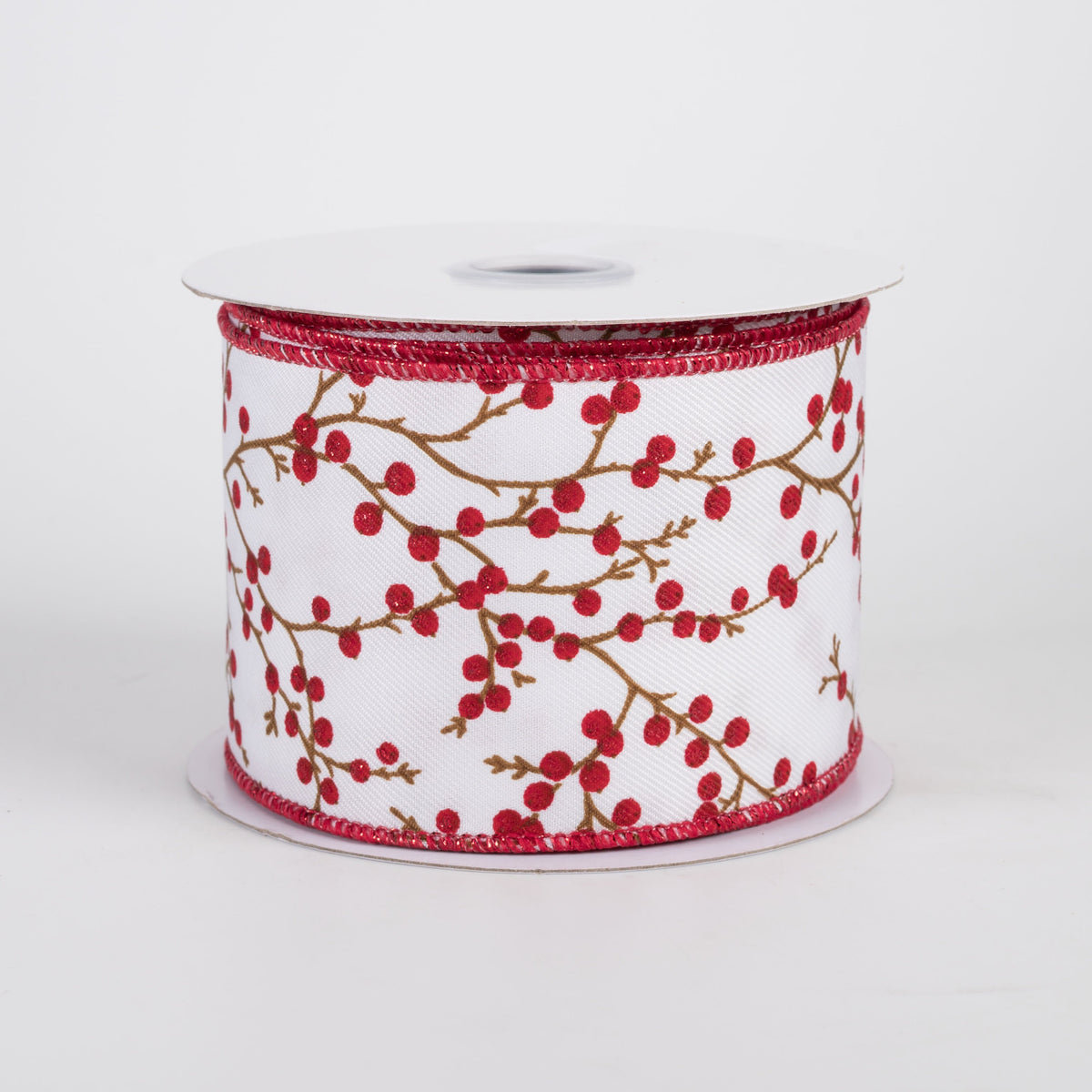 2.5" Berry Branches Ribbon: Red on White (10 Yards) Item Number: RGE103727