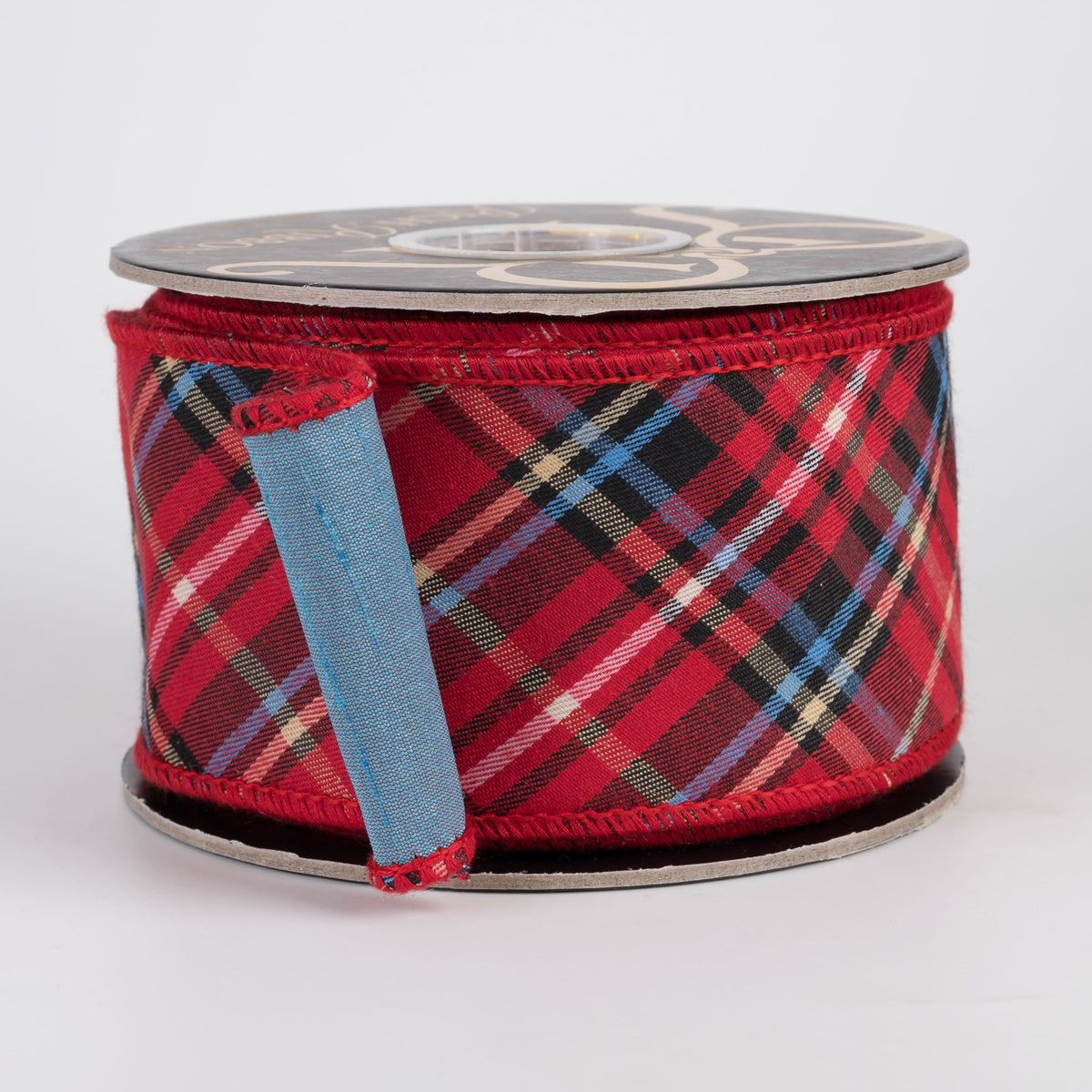 2.5" Bias Tartan Plaid Dupioni & Taffeta Fused Ribbon: Red & Light Blue (10 Yards) Item Number: RR0089