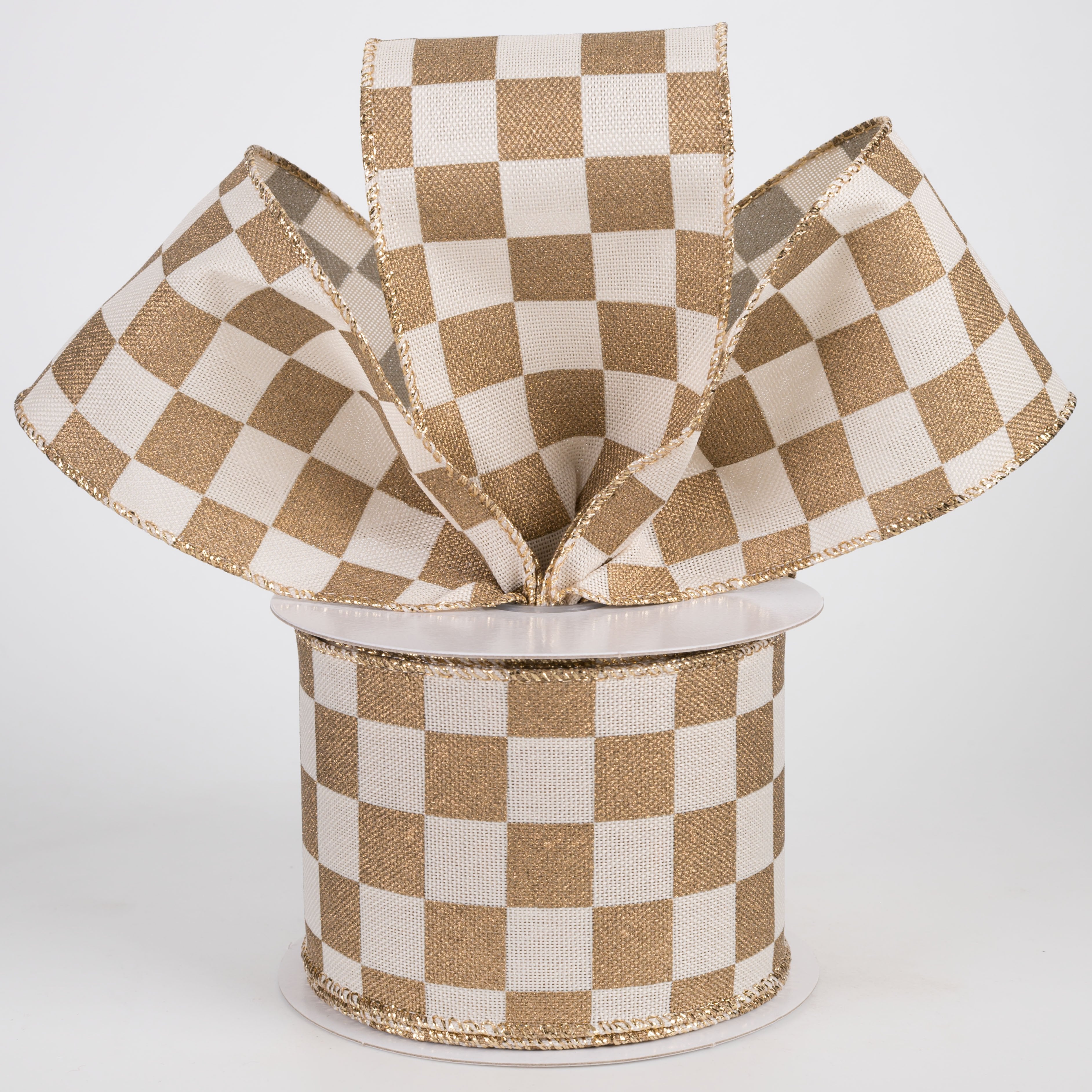 2.5" Canvas Racing Check Ribbon: Gold on Cream (10 Yards) Lifestyle Photo