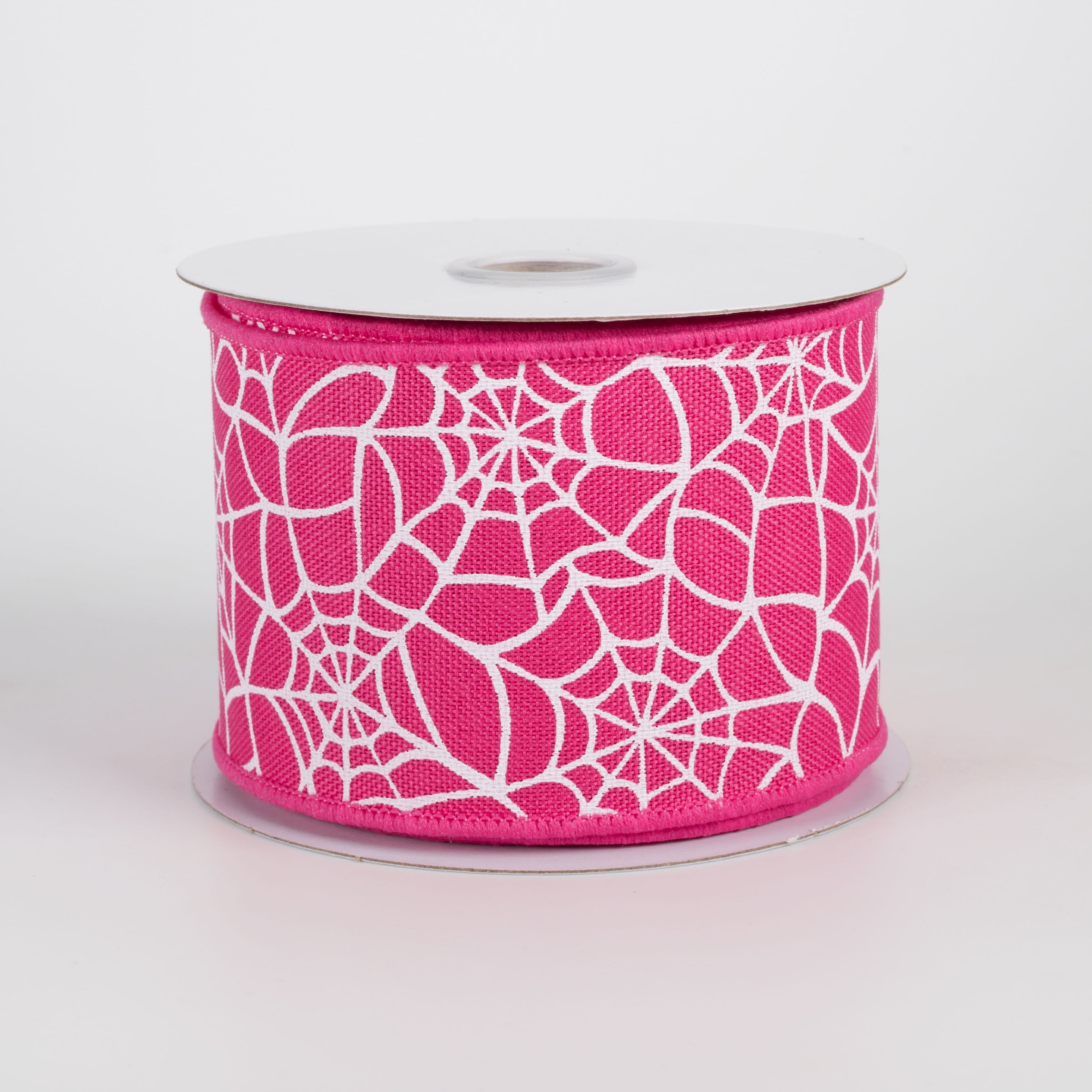 2.5" Canvas Spider Webs Ribbon: White on Fuchsia Pink (10 Yards) Item Number: RGH138407