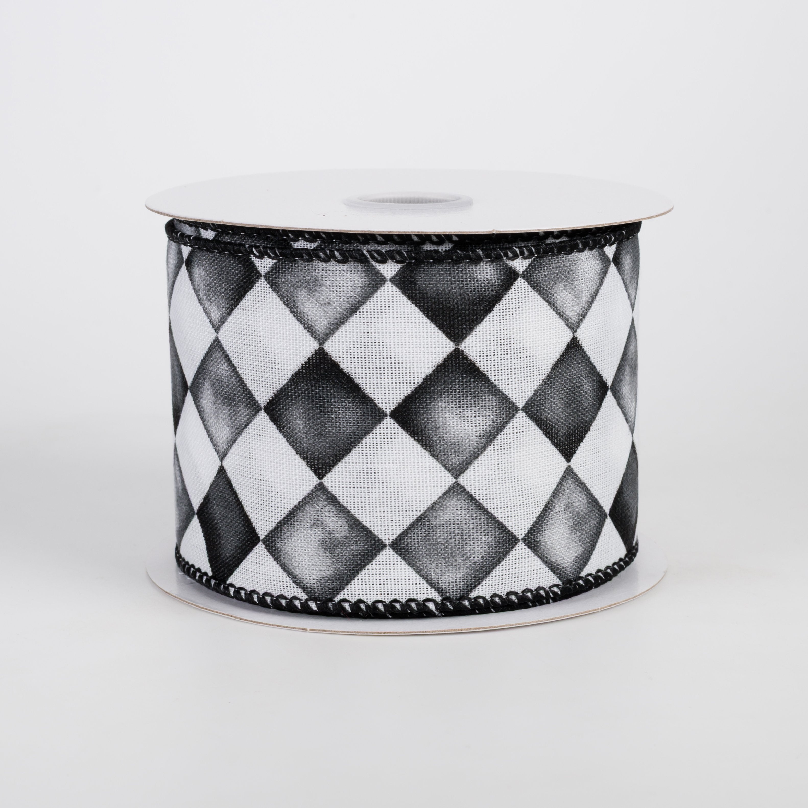 2.5" Canvas Tipsy Watercolor Checks Ribbon: Black (10 Yards) Item Number: 61616-40-21