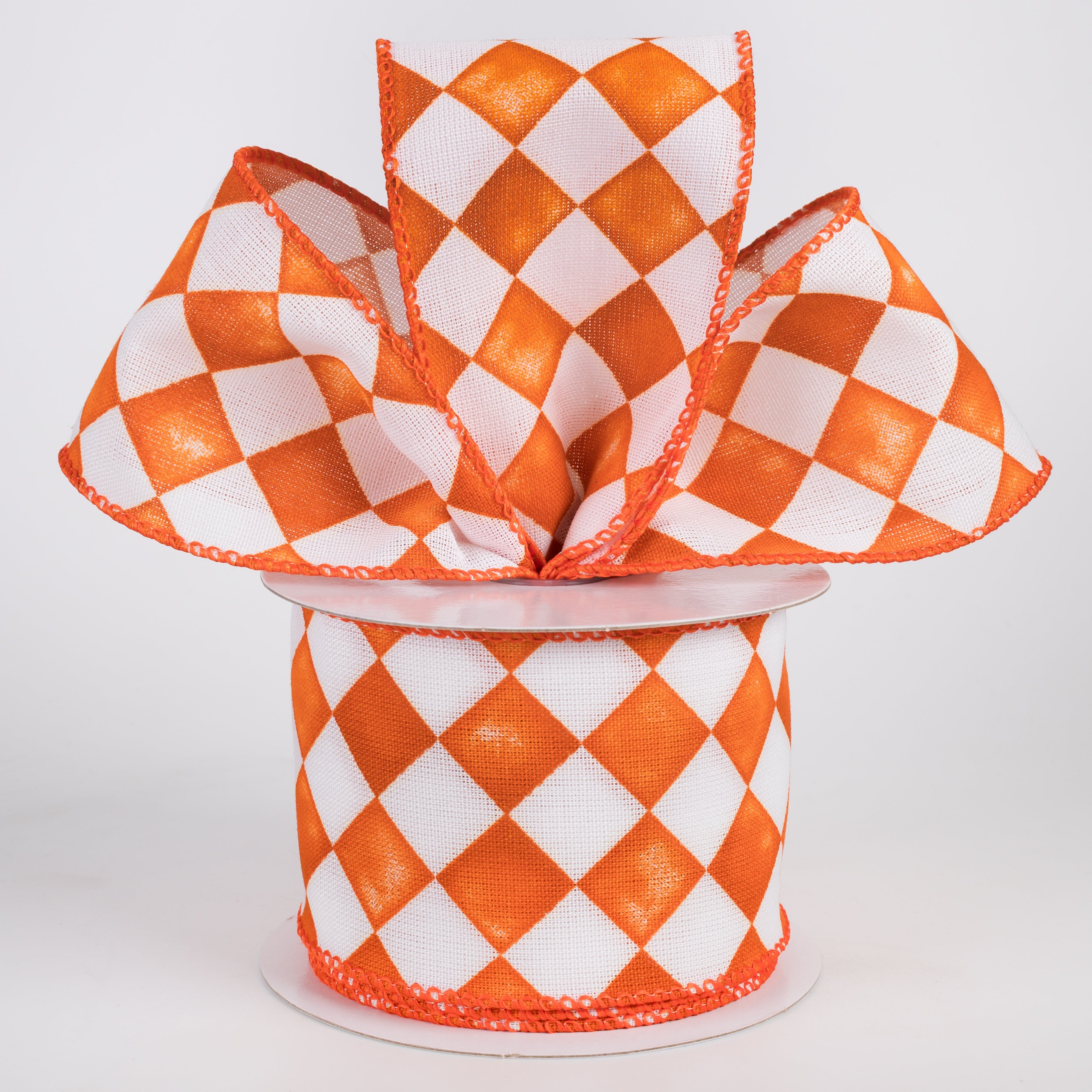 2.5" Canvas Tipsy Watercolor Checks Ribbon: Orange (10 Yards) Lifestyle Photo