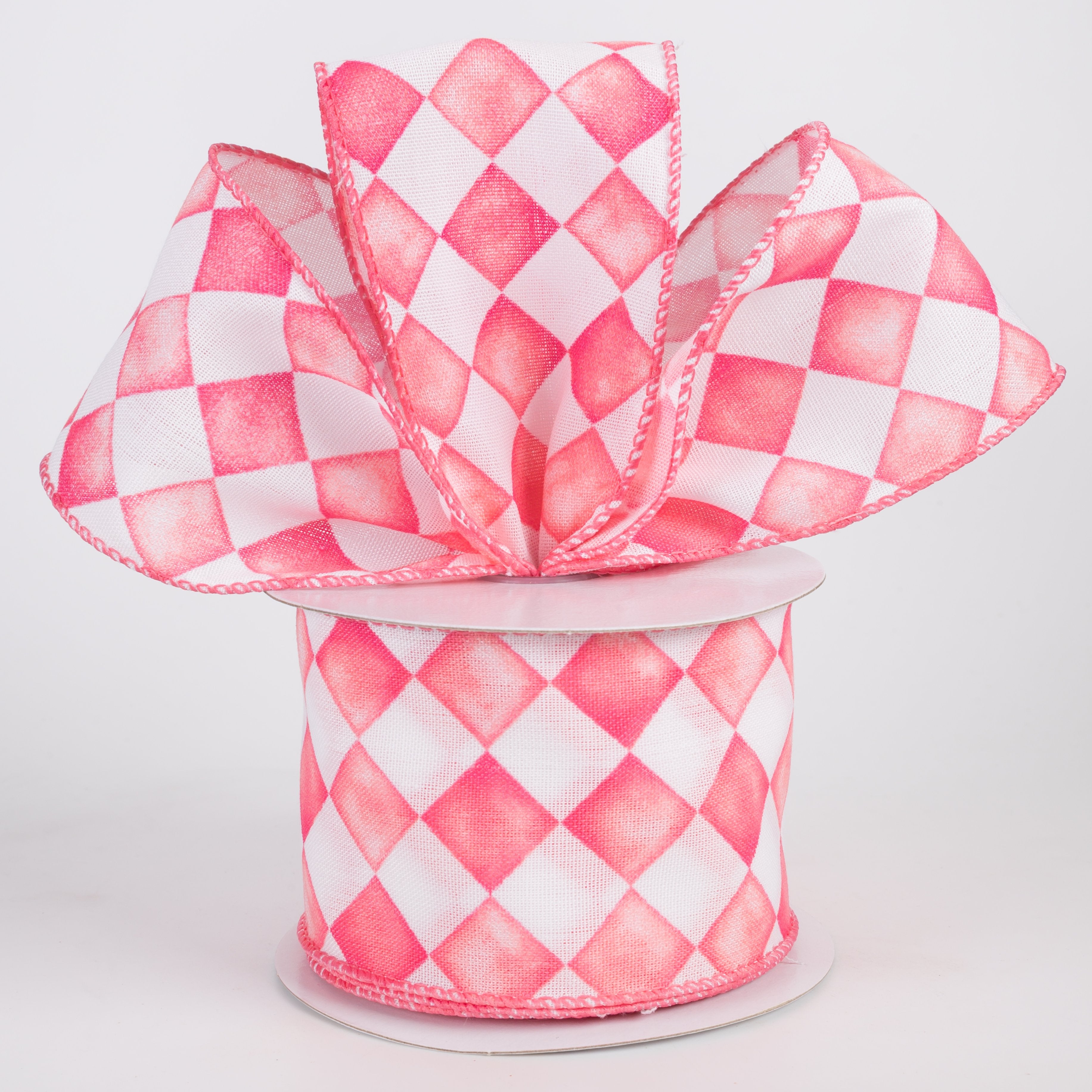 2.5" Canvas Tipsy Watercolor Checks Ribbon: Pink (10 Yards) Lifestyle Photo