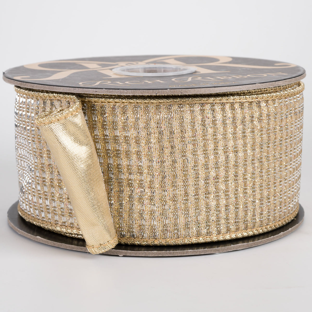 2.5" Champagne Shimmering Ribbon with Metallic Back: Champagne & Gold (10 Yards) Item Number: RR0048