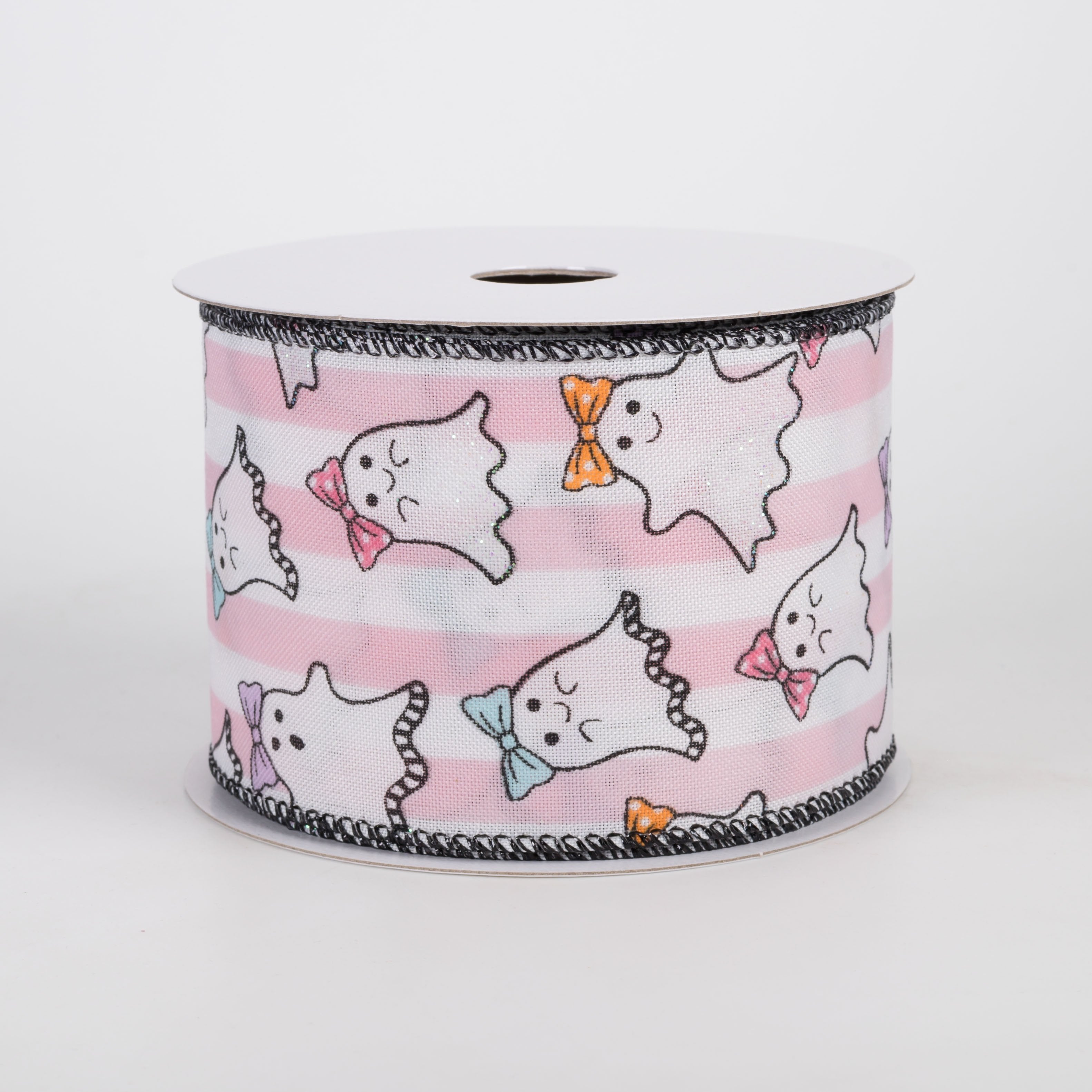 2.5" Cutie Bow Ghosts Ribbon: Pink & White Satin Stripes (10 Yards) Item Number: 51607-40-44