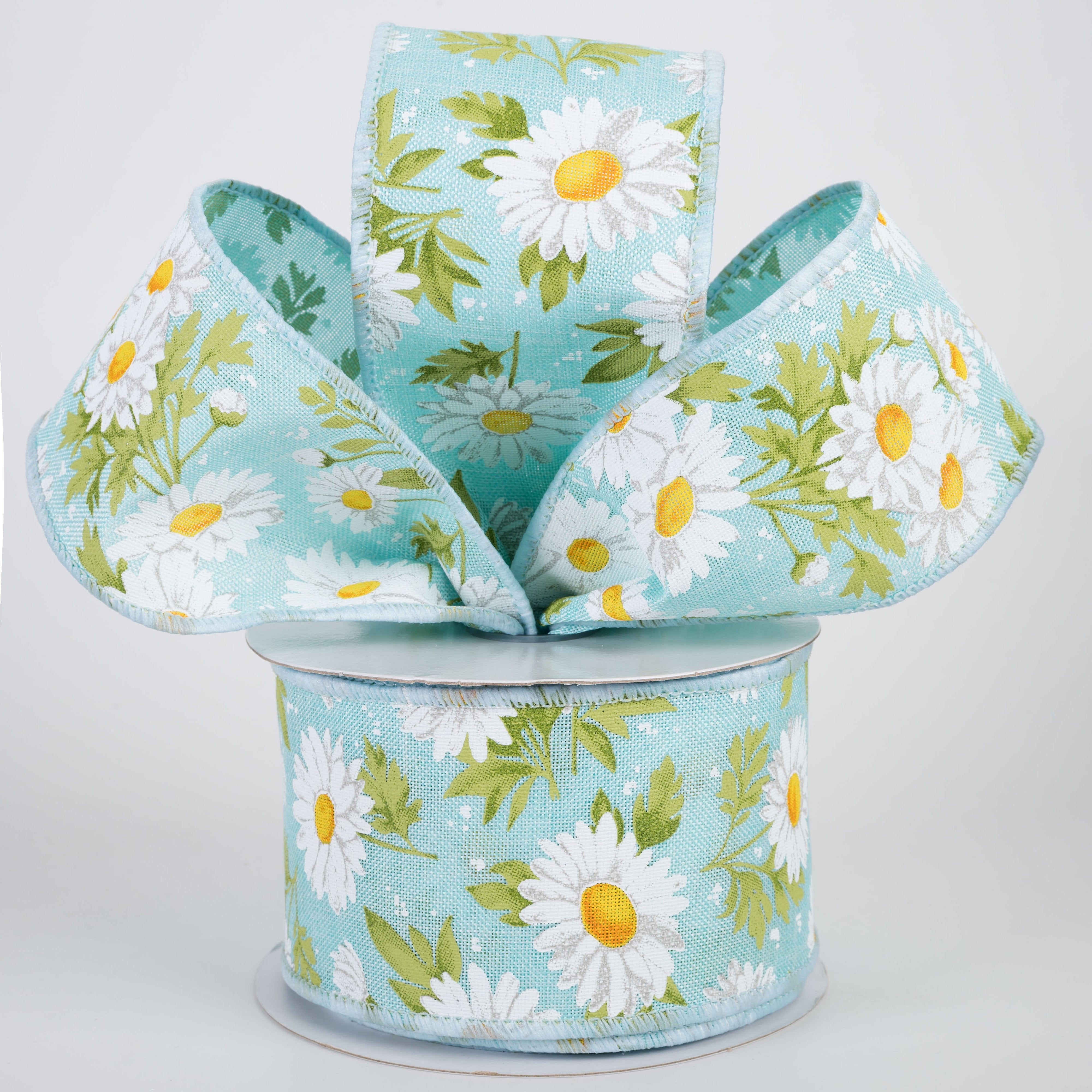 2.5" Daisies & Greenery Ribbon: Blue (10 Yards) Lifestyle Photo
