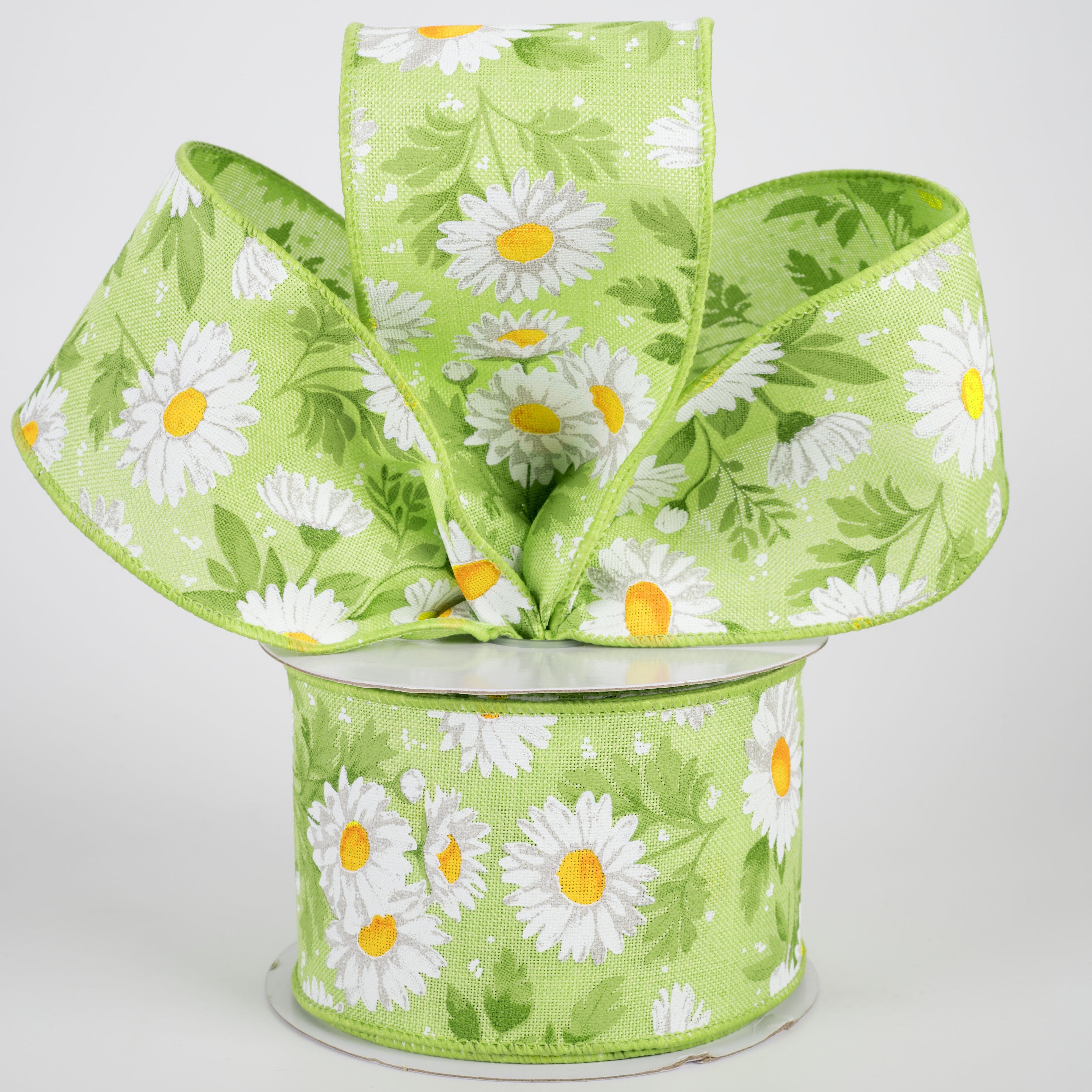2.5" Daisies & Greenery Ribbon: Green (10 Yards) Lifestyle Photo