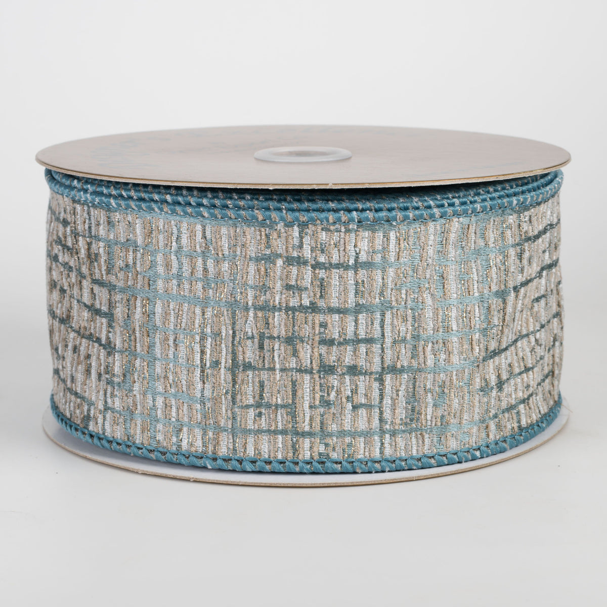2.5" Designer Abstract Pattern Ribbon: Dusty Blue & Champagne (10 Yards) Item Number: 212044