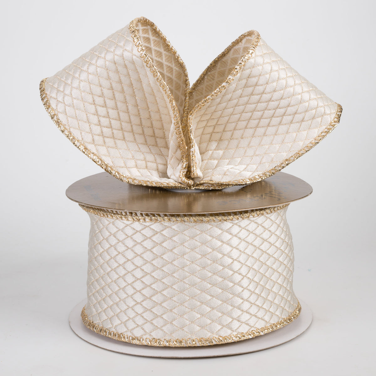 2.5" Designer Embossed Lattice Ribbon: Ivory & Gold (10 Yards) Lifestyle Photo