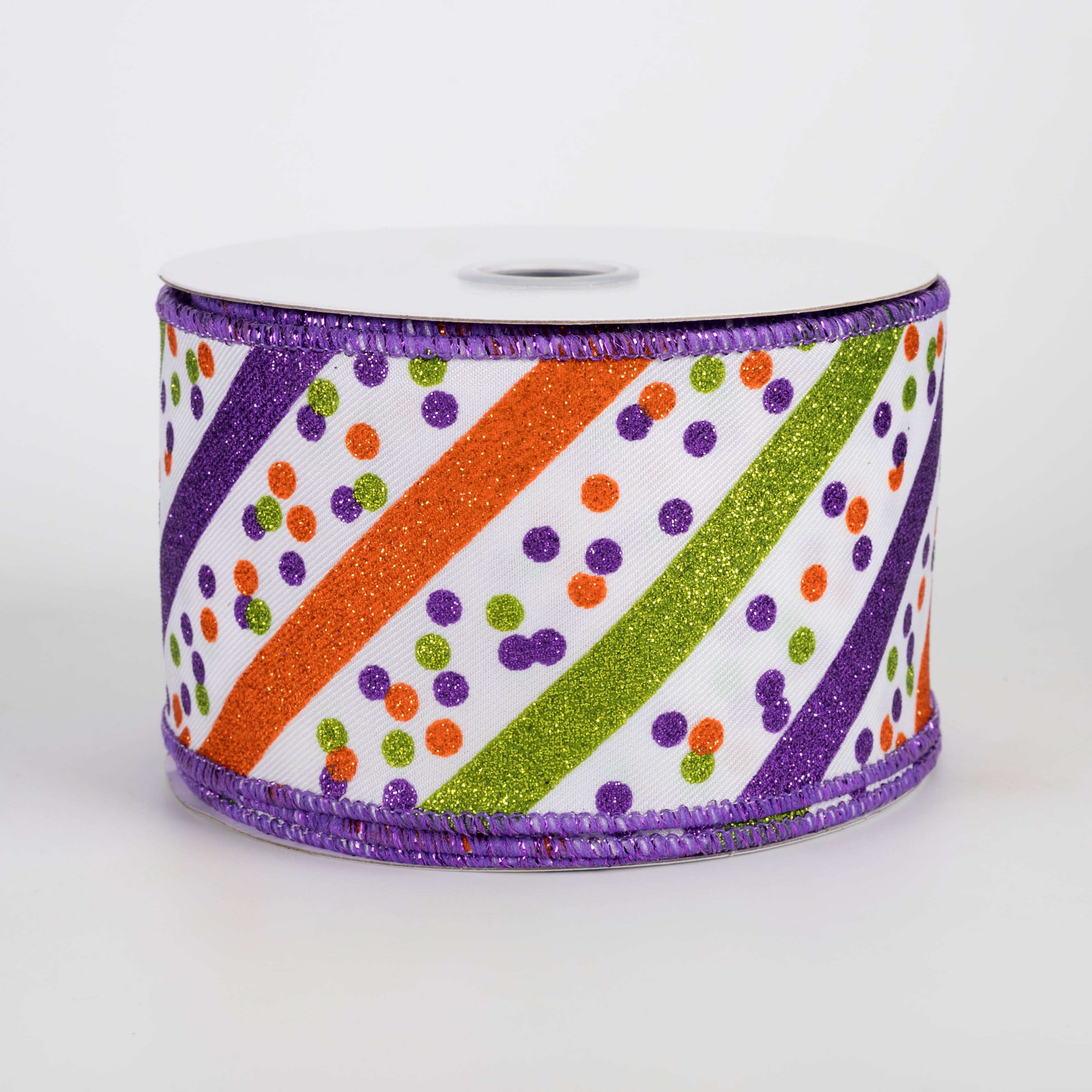 2.5" Diagonal Glitter Stripes & Confetti Dots Ribbon: Bright Halloween (10 Yards) Item Number: RGF1993ES