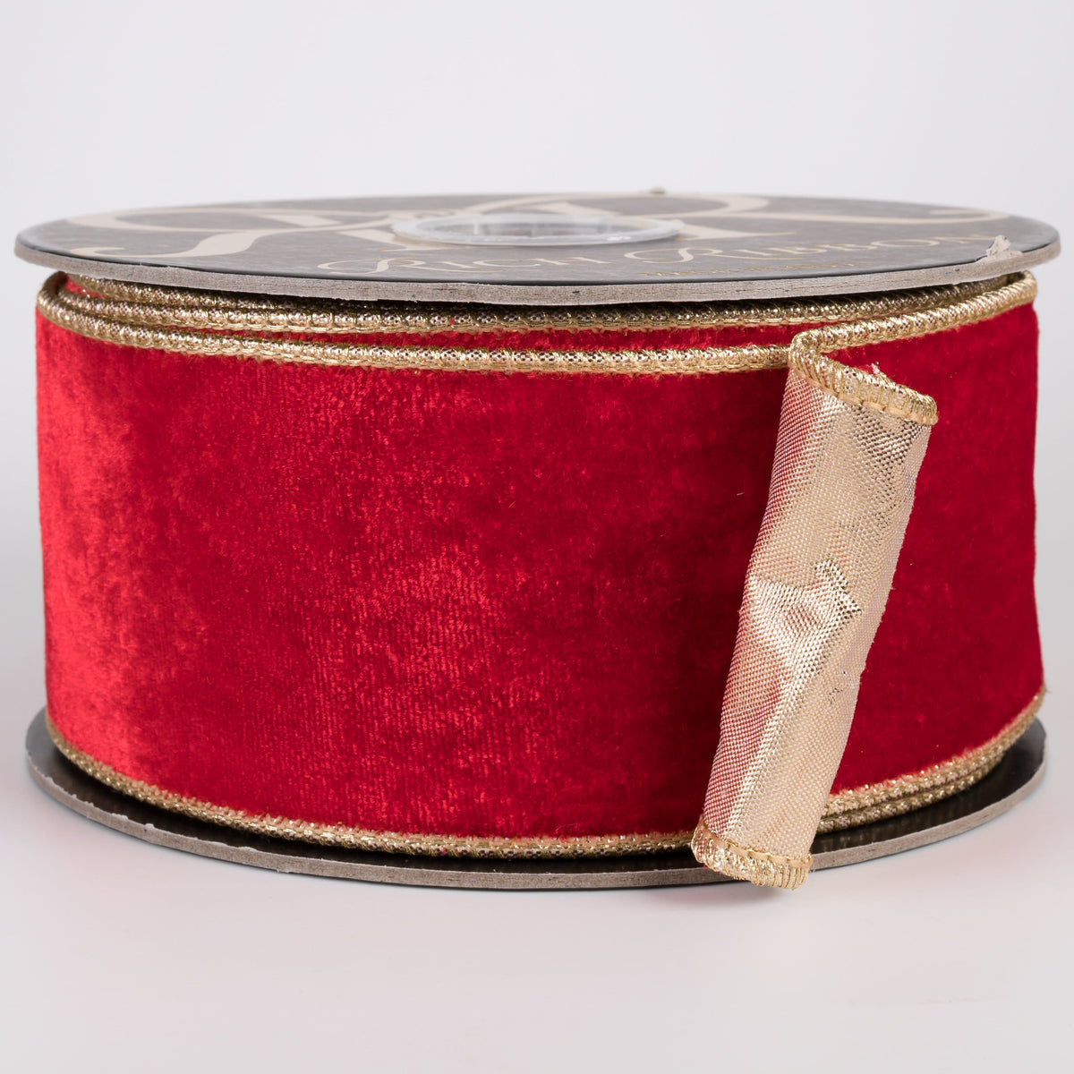 2.5" Double Fused Sheldon Velvet & Metallic Dupioni Ribbon: Christmas Red & Gold (10 Yards) Item Number: RR0112