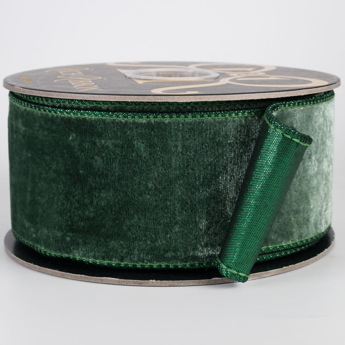 2.5" Double Fused Sheldon Velvet & Metallic Dupioni Ribbon: Emerald Green (10 Yards) Item Number: RR0013