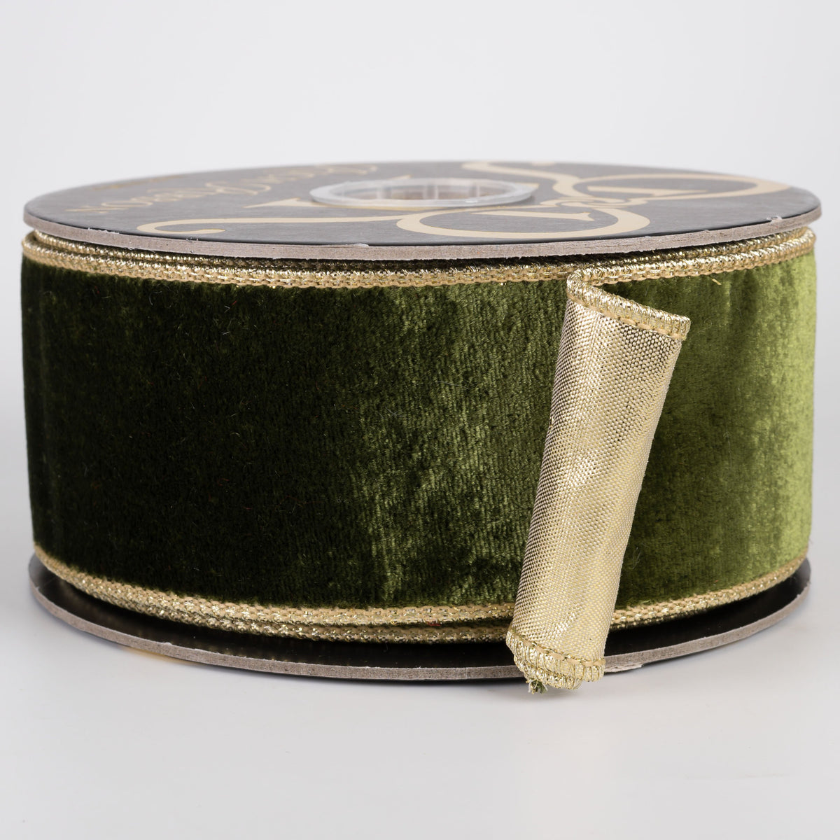 2.5" Double Fused Sheldon Velvet & Metallic Dupioni Ribbon: Moss Green & Gold (10 Yards) Item Number: RR0017