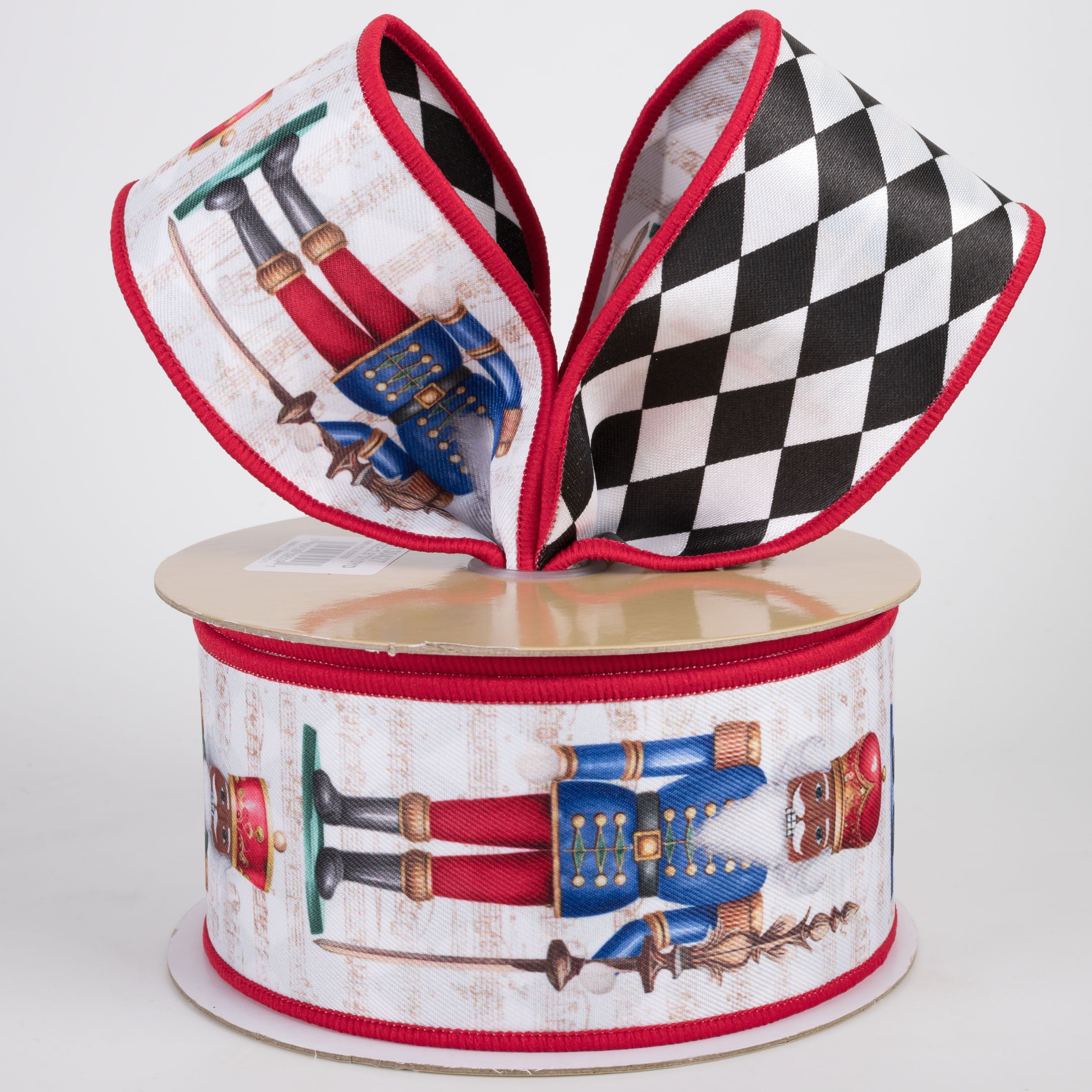 2.5" Double Sided Fused Brown Nutcracker Ribbon: Preppy Harlequin Christmas (10 Yards) Lifestyle Photo