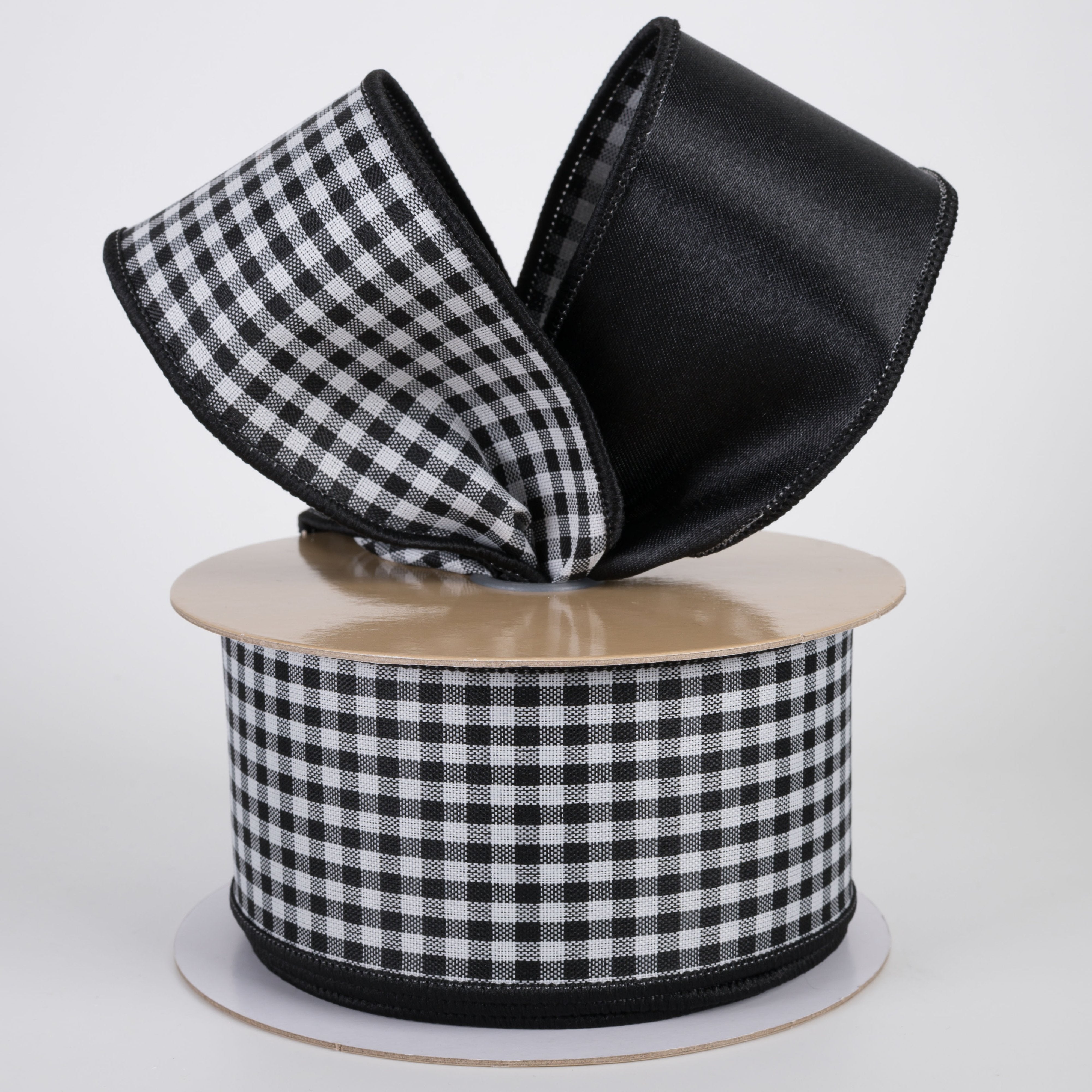 2.5" Double Sided Fused Check & Satin Ribbon: Black & White (10 Yards) Lifestyle Photo