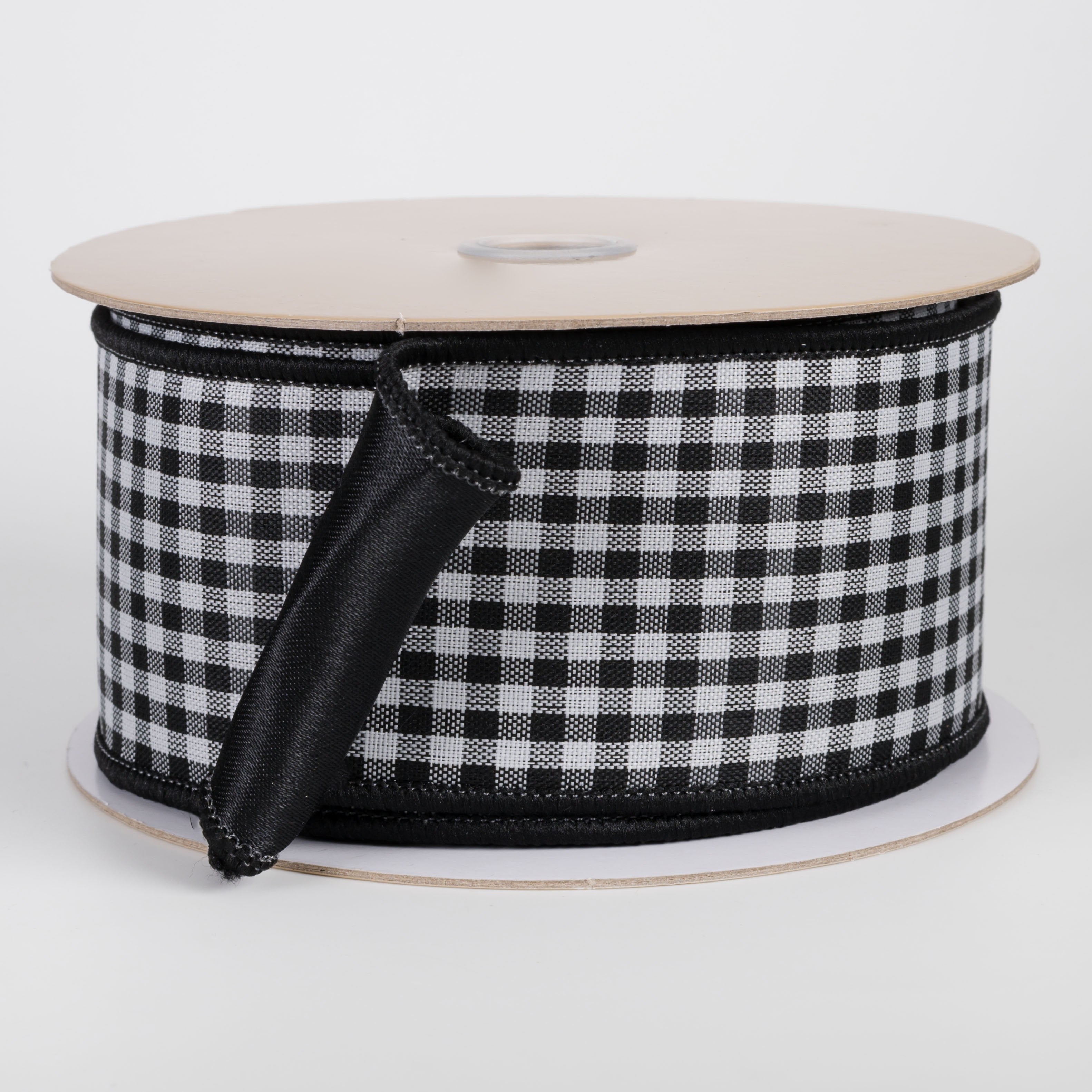 2.5" Double Sided Fused Check & Satin Ribbon: Black & White (10 Yards) Item Number: LX601802