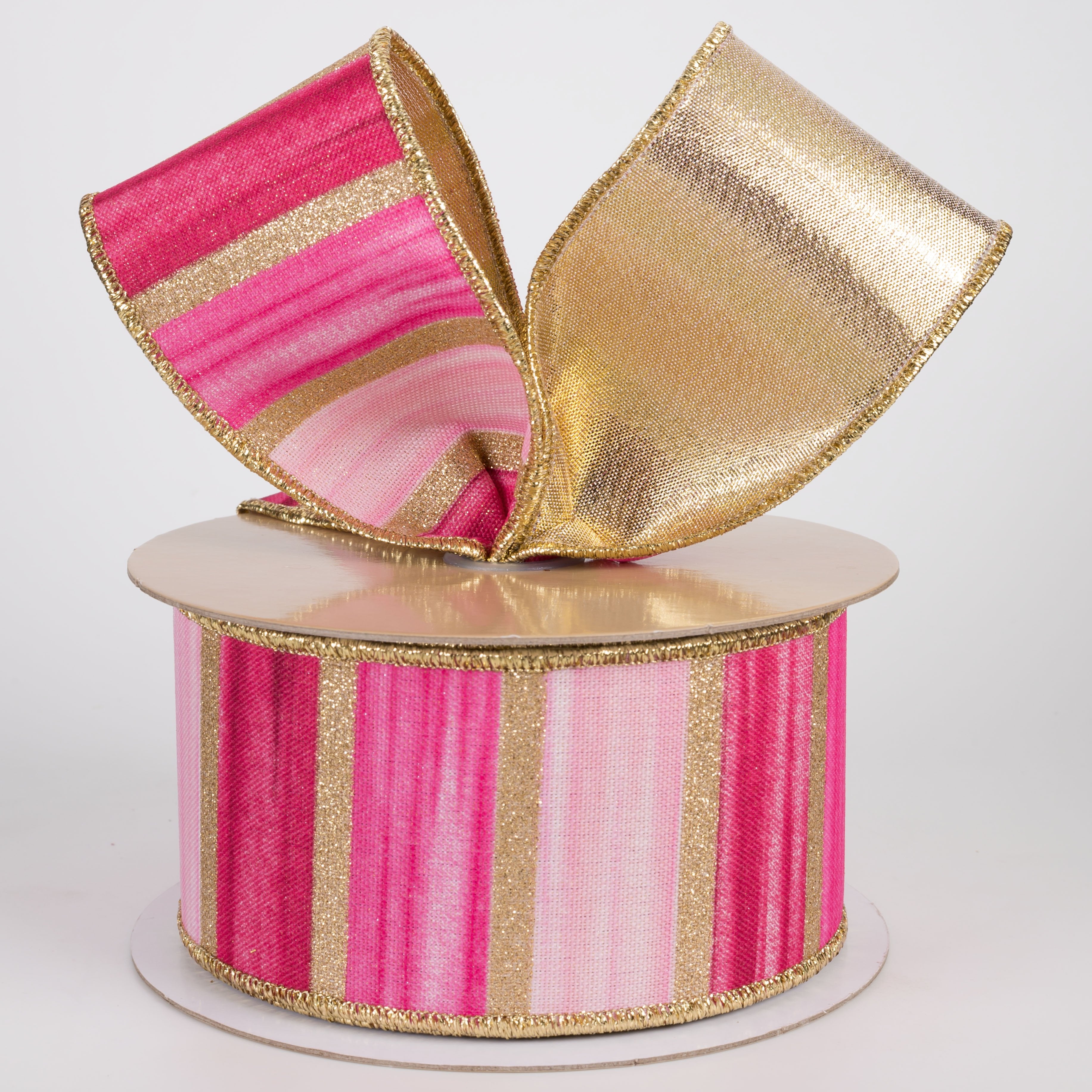 2.5" Double Sided Fused Glittered Watercolor Stripes Ribbon: Pink, Fuchsia & Magenta (10 Yards) Lifestyle Photo