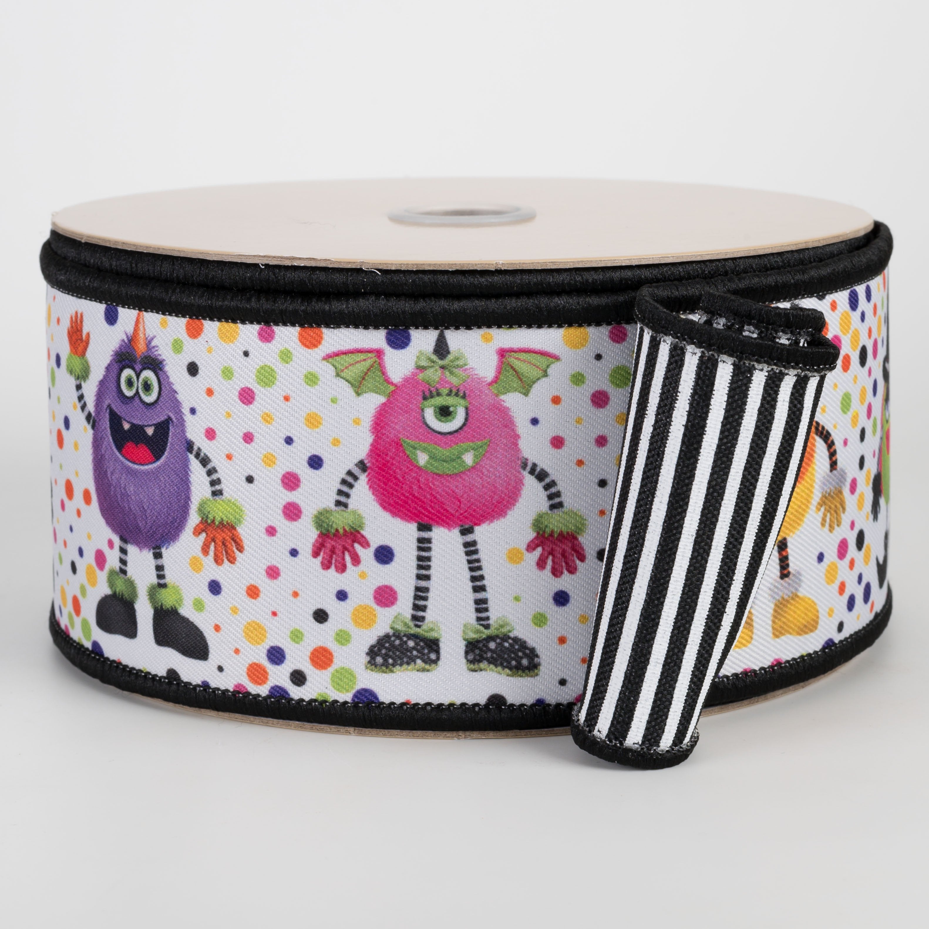 2.5" Double Sided Fused Halloween Monsters Ribbon: Black & White Stripe (10 Yards) Item Number: LX127027