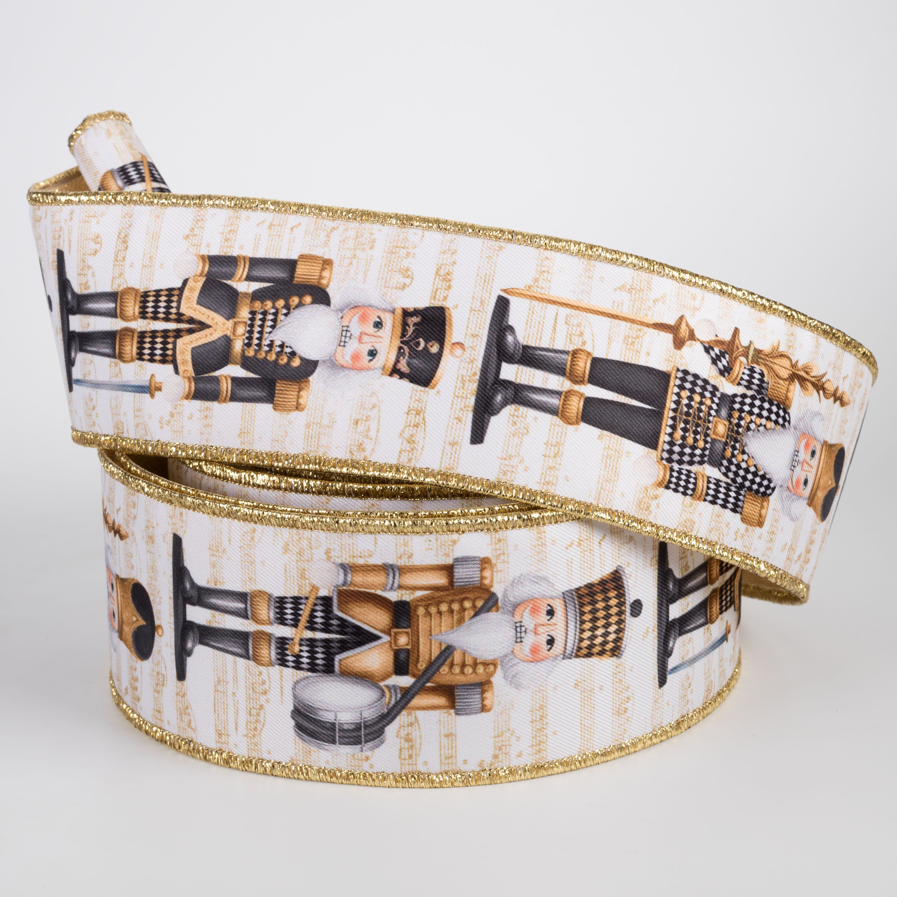 2.5" Double Sided Fused Nutcracker Ribbon: Black Harlequin & Gold Lamé (10 Yards) detail photo 3