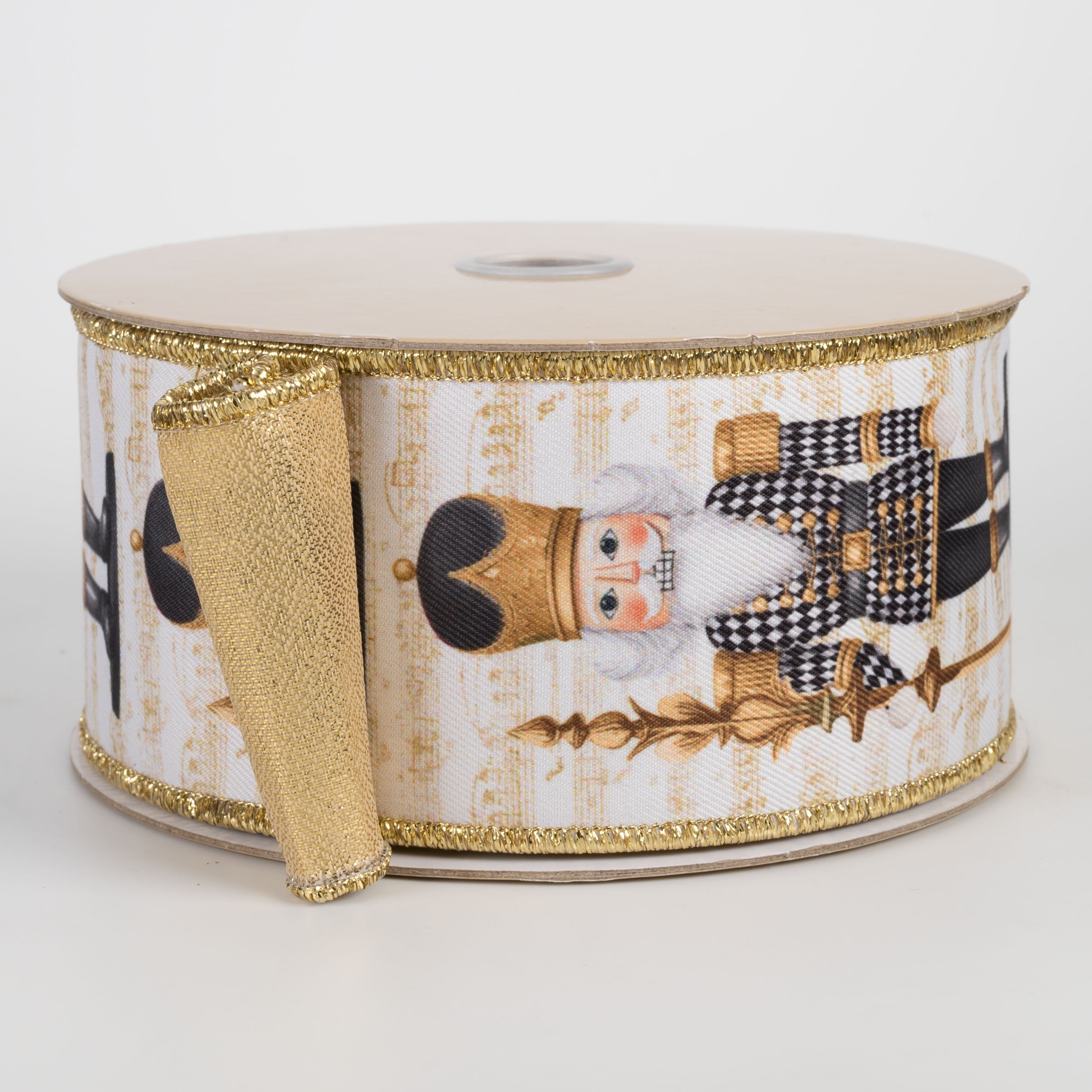 2.5" Double Sided Fused Nutcracker Ribbon: Black Harlequin & Gold Lamé (10 Yards) Item Number: LX1224C6
