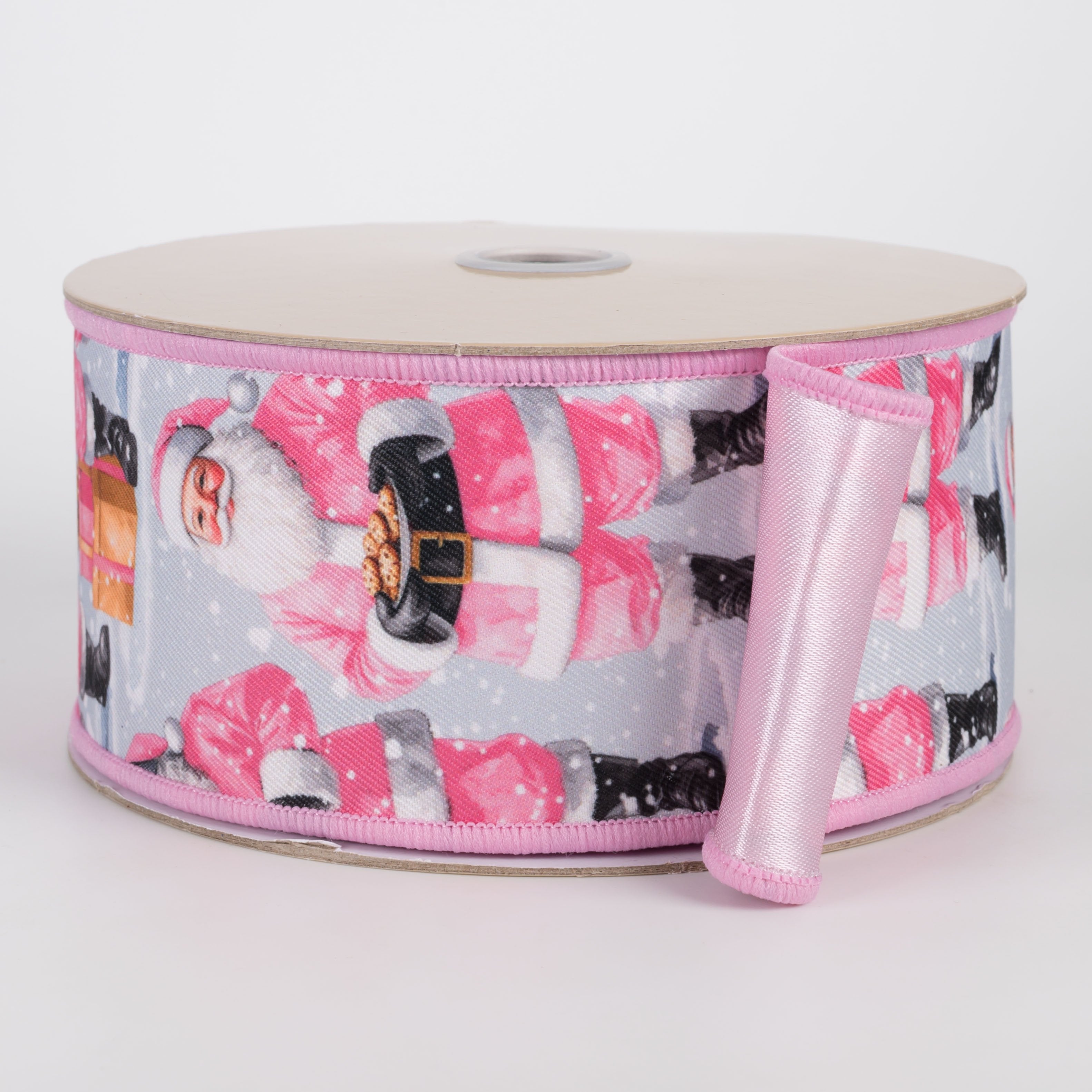 2.5" Double Sided Fused Standing Santa Ribbon: Pink (10 Yards) Item Number: LX1274C2