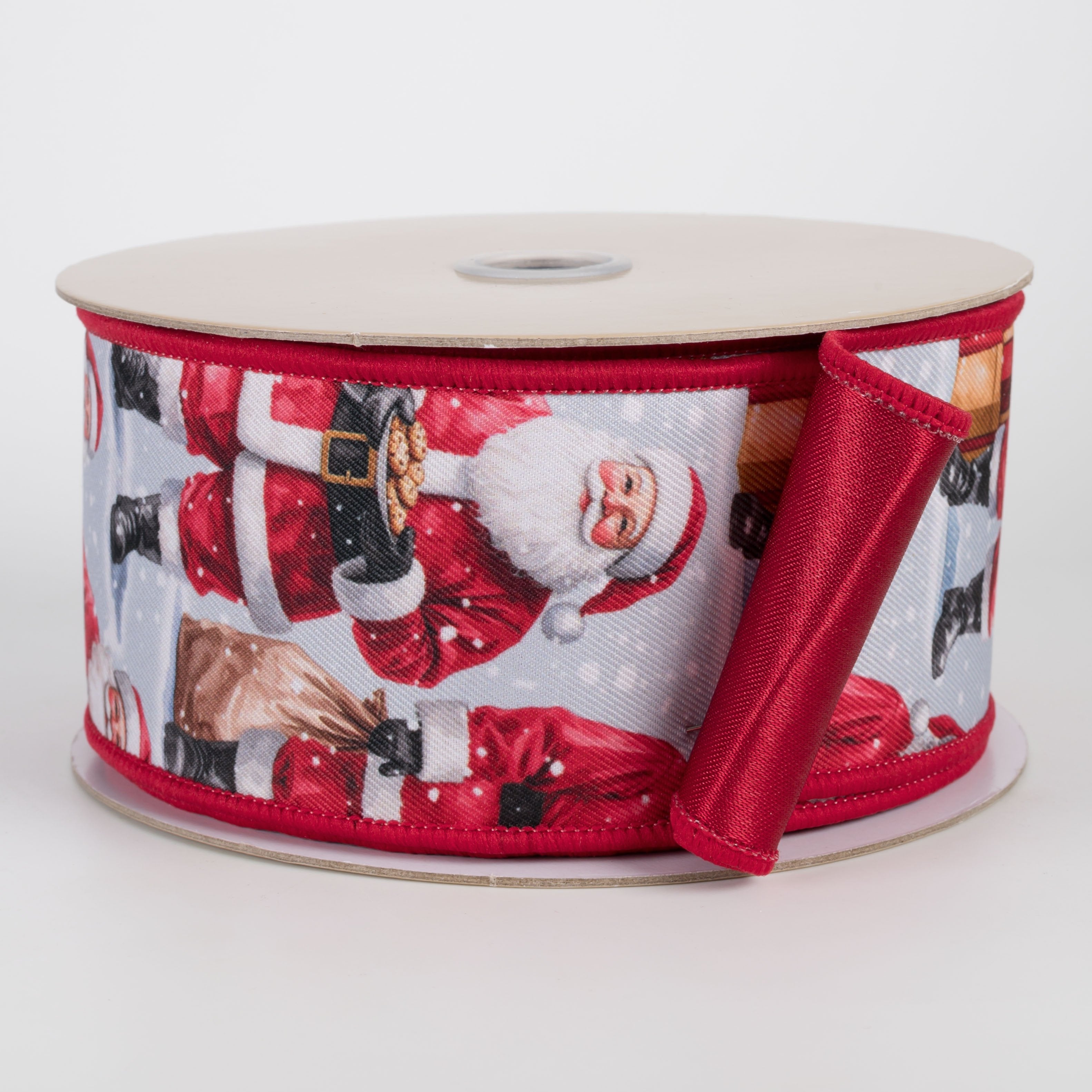 2.5" Double Sided Fused Standing Santa Ribbon: Red (10 Yards) Item Number: LX127427