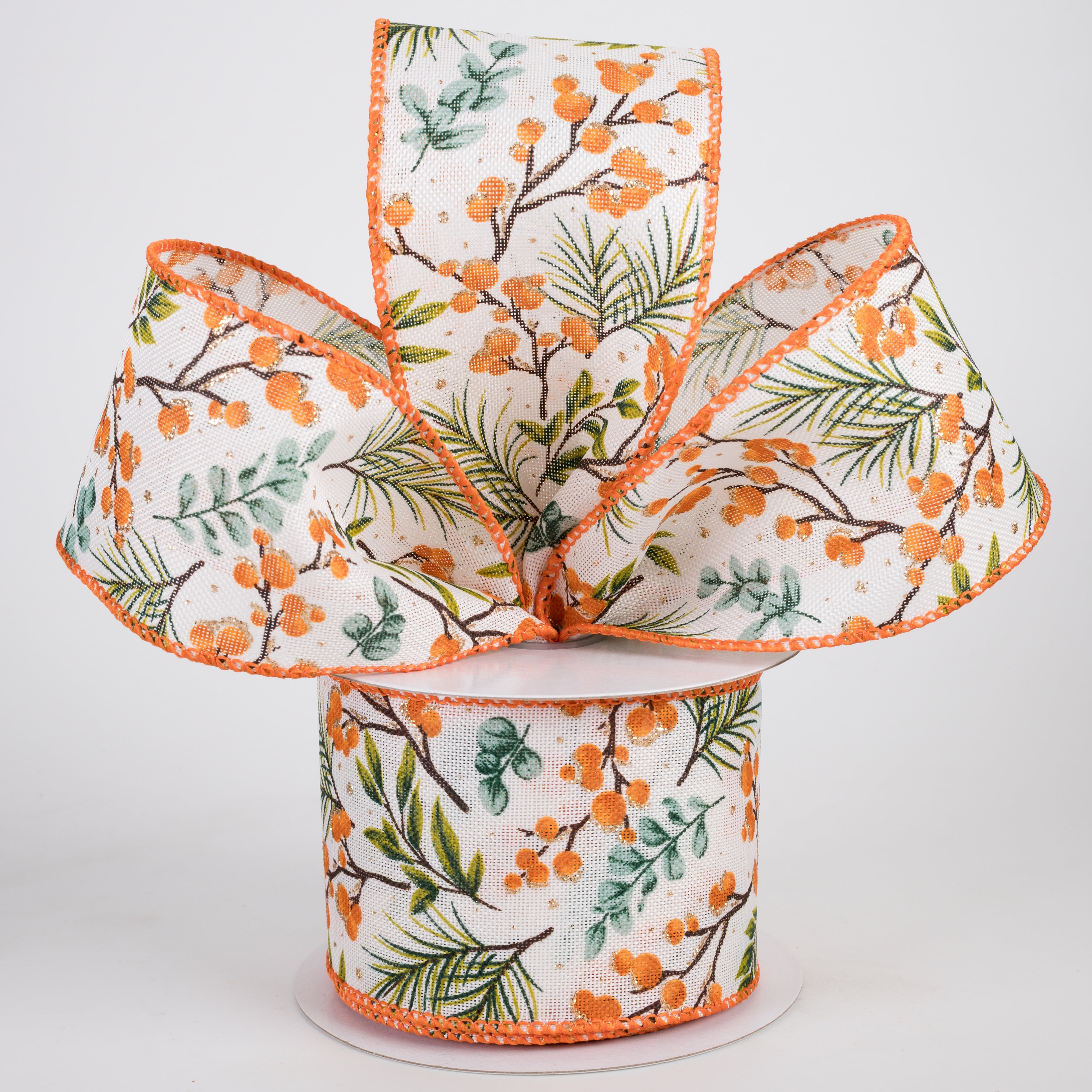 2.5" Fall Eucalyptus Foliage & Rust Berries Ribbon (10 Yards) Lifestyle Photo