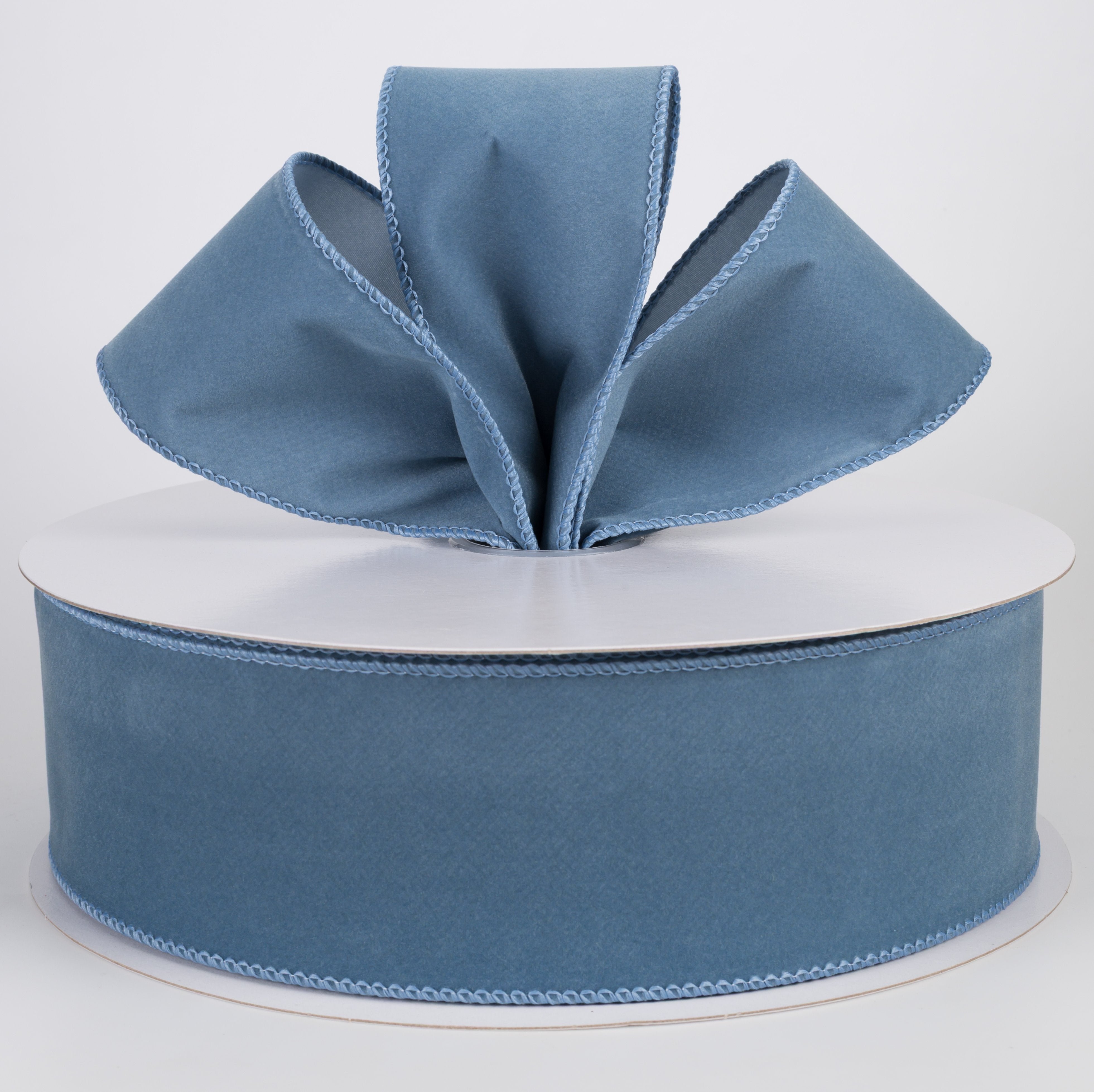 2.5" Flat Velvet Ribbon: Dusty Blue (50 Yards) Lifestyle Photo