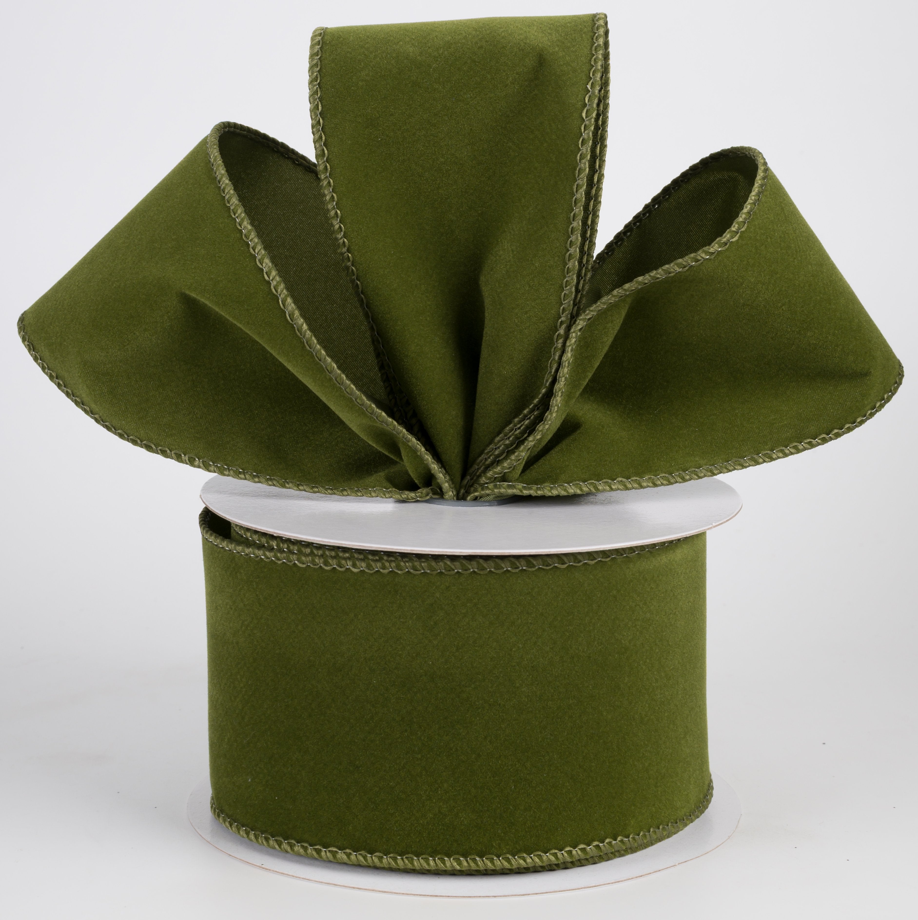 2.5" Flat Velvet Ribbon: Moss Green (10 Yards) Lifestyle Photo