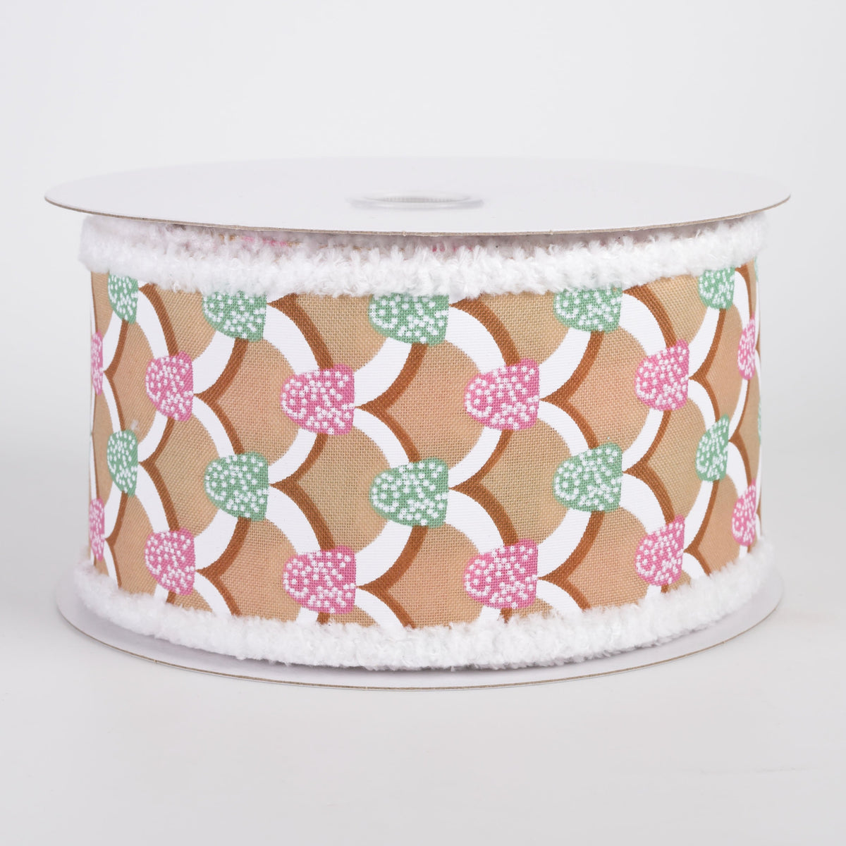 2.5" Fuzz Edge Gingerbread Roof & Gumdrops Ribbon: Pink & Mint Green (10 Yards) Item Number: 72513-40-06