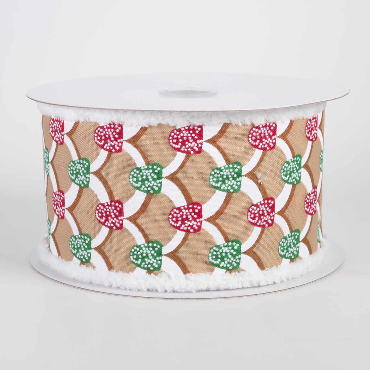 2.5" Fuzz Edge Gingerbread Roof & Gumdrops Ribbon: Red & Green (10 Yards) Item Number: 72513-40-17