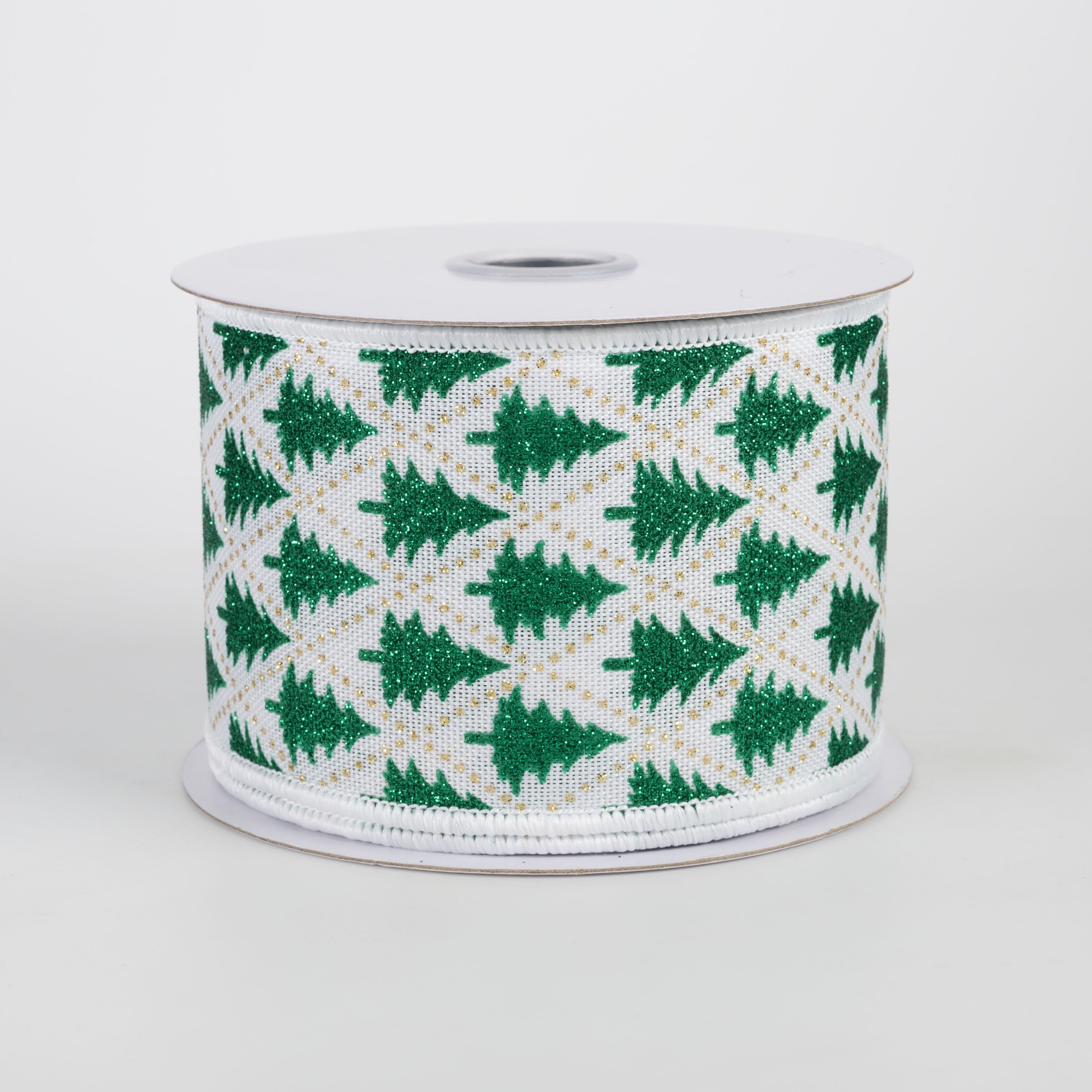 2.5" Glitter Christmas Tree Harlequin Ribbon: Emerald Green (10 Yards) Item Number: RGH1415JF