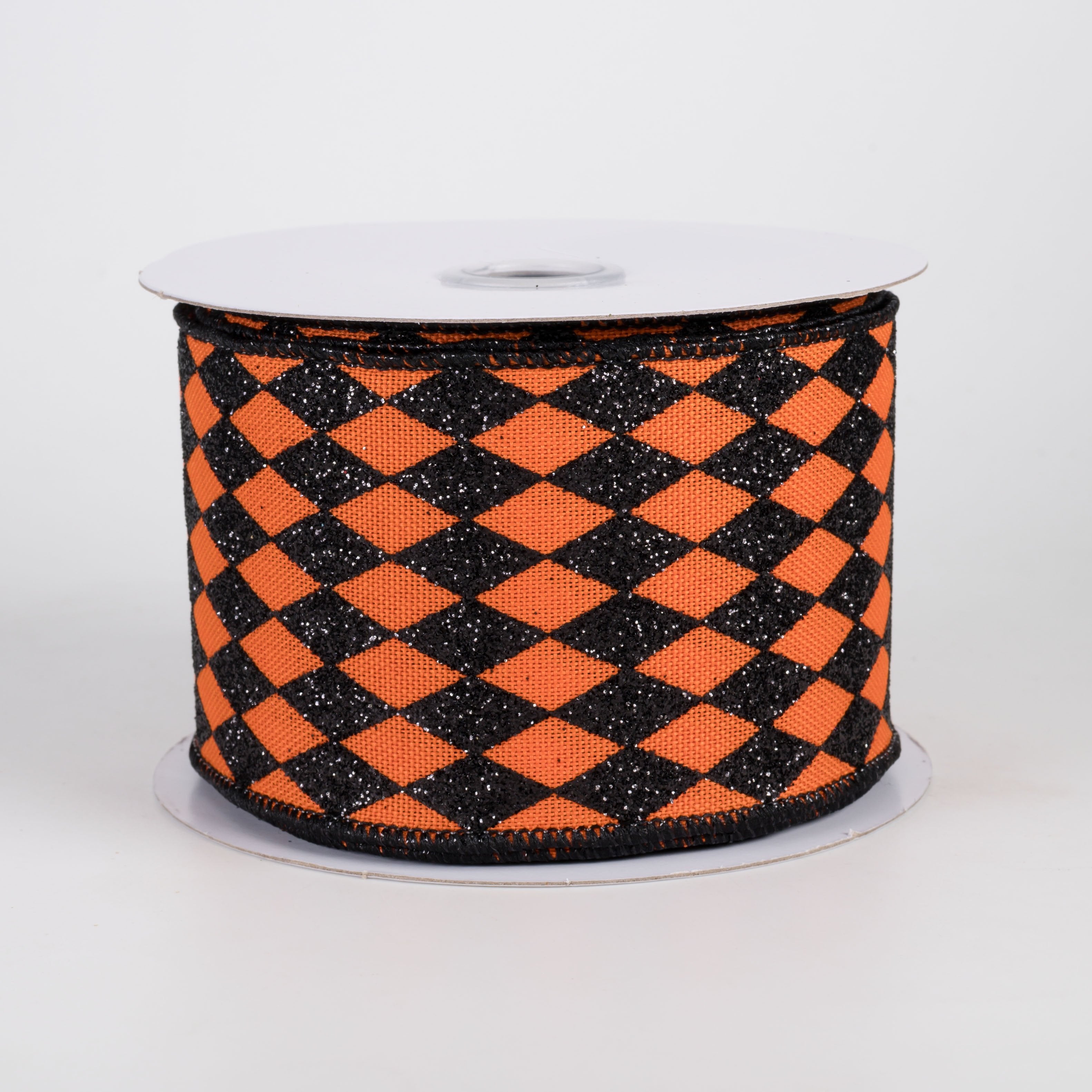 2.5" Glitter Harlequin Ribbon: Black on Orange (10 Yards) Item Number: RGH1441P2