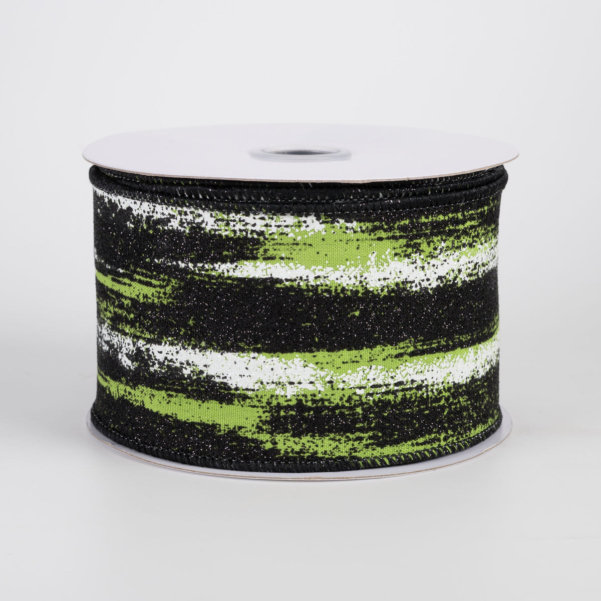 2.5" Glitter Paint Strokes Ribbon: Black & White on Lime Green (10 Yards) Item Number: RGH14557H