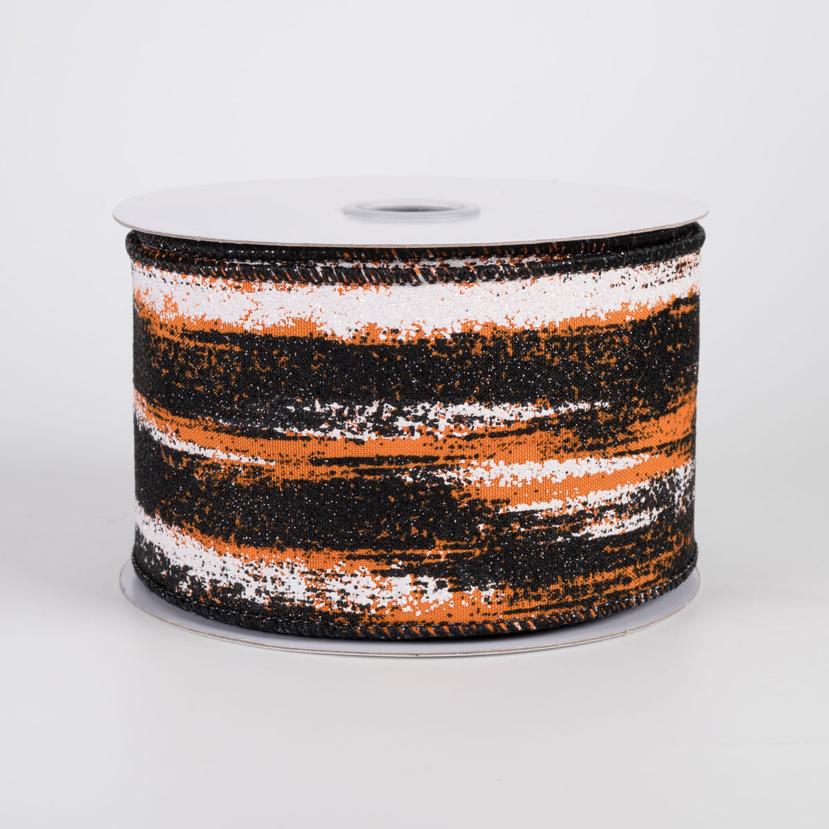 2.5" Glitter Paint Strokes Ribbon: Black & White on Orange (10 Yards) Item Number: RGH1455P2