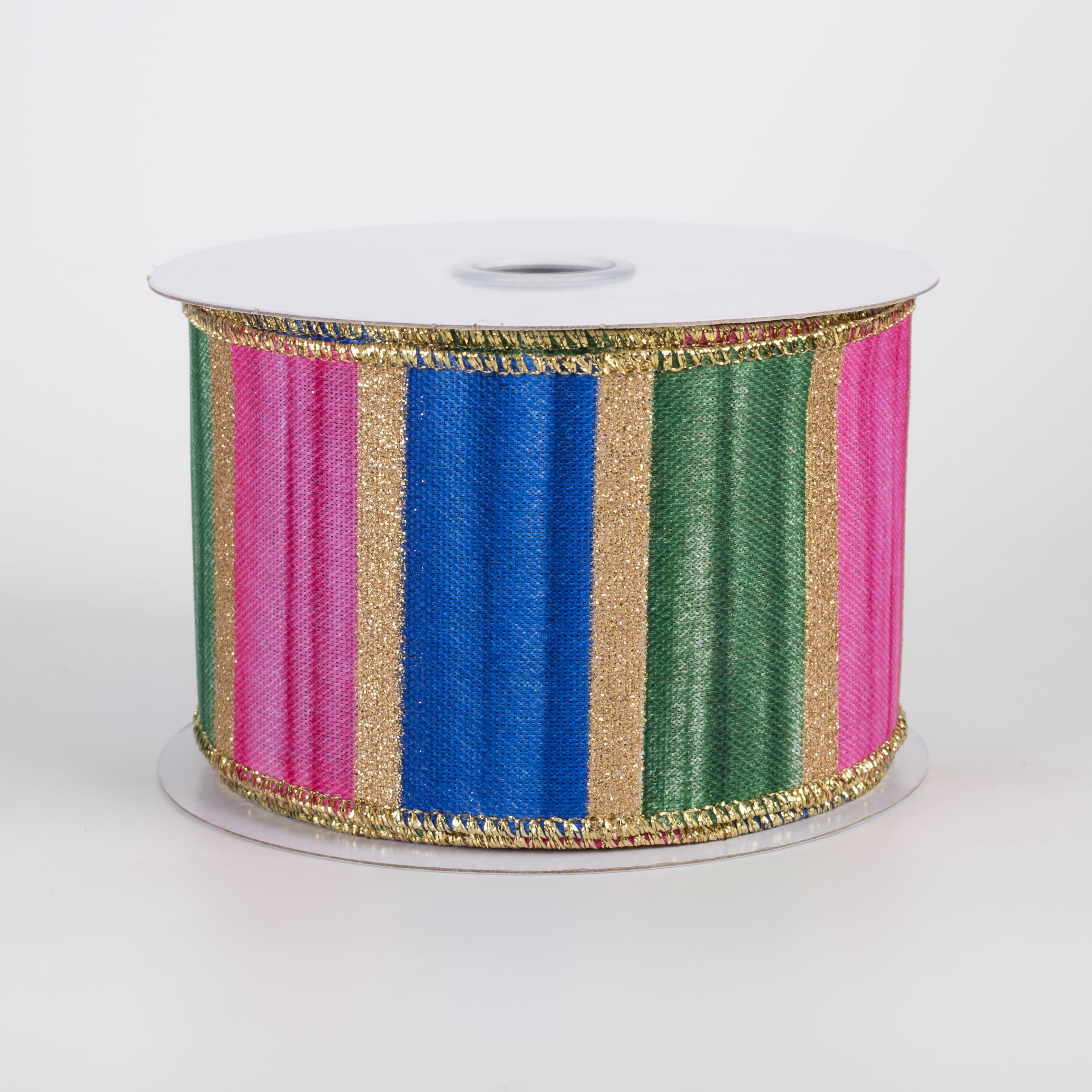 2.5" Glittered Watercolor Stripes Ribbon: Blue, Fuchsia, Green & Gold (10 Yards) Item Number: RGH1388RW