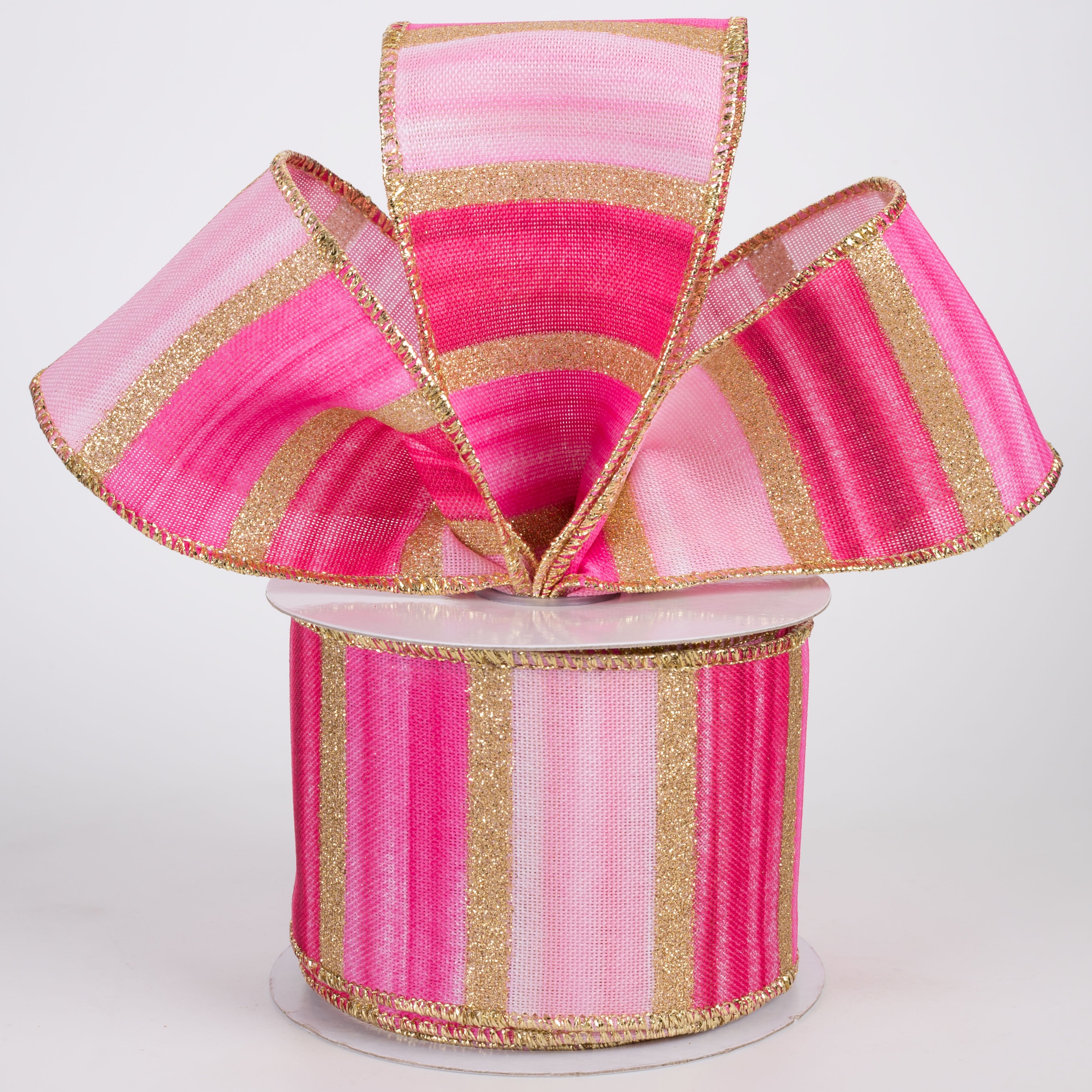 2.5" Glittered Watercolor Stripes Ribbon: Pink, Fuchsia & Gold (10 Yards) Lifestyle Photo