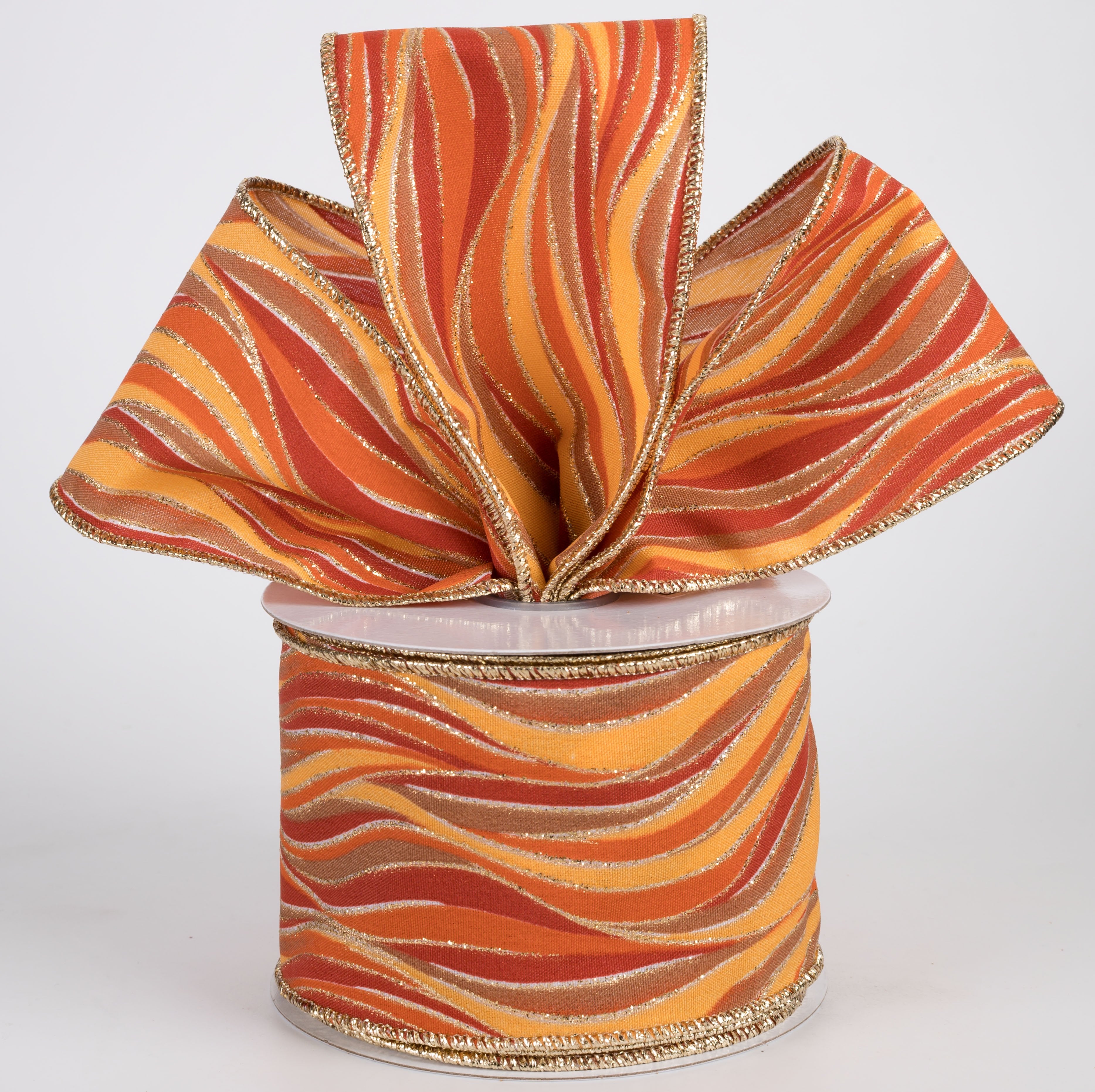 2.5" Glittered Wavy Stripes Ribbon: Orange, Rust, Tan & Mustard (10 Yards) Lifestyle Photo
