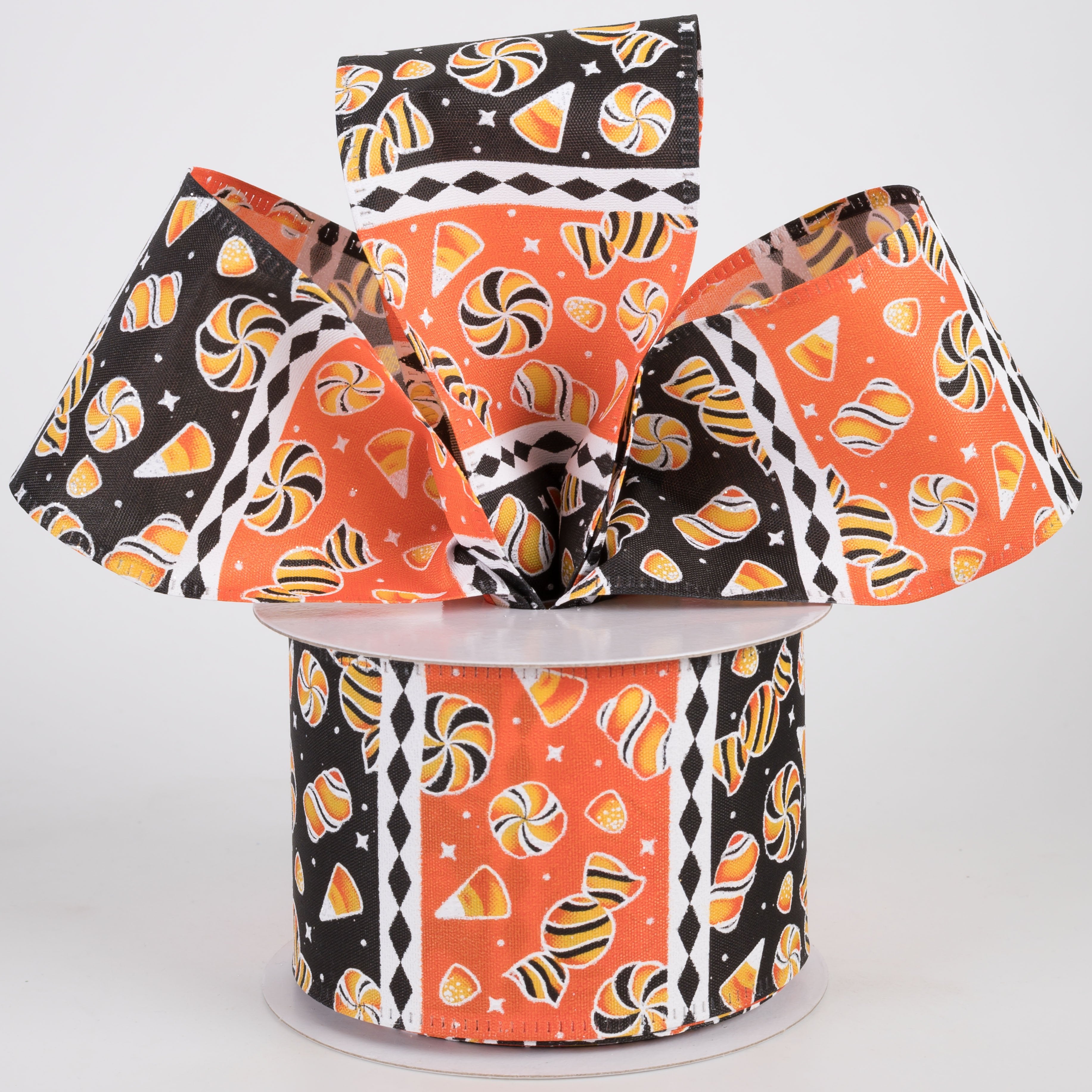 2.5" Halloween Candy Cubes Ribbon: Orange & Black (10 Yards) Lifestyle Photo