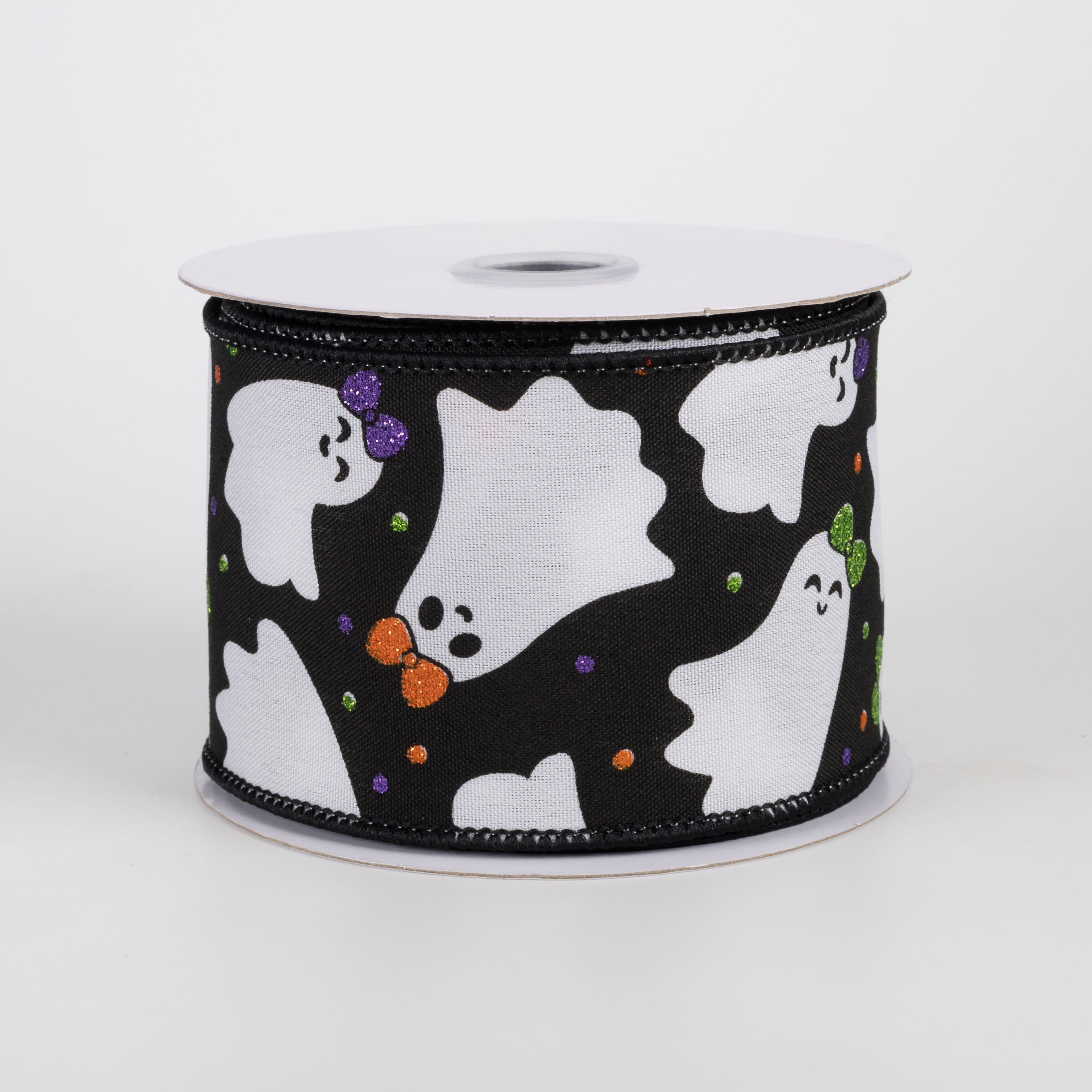 2.5" Halloween Ghosties with Bows Ribbon: Black (10 Yards) Item Number: RGH135502