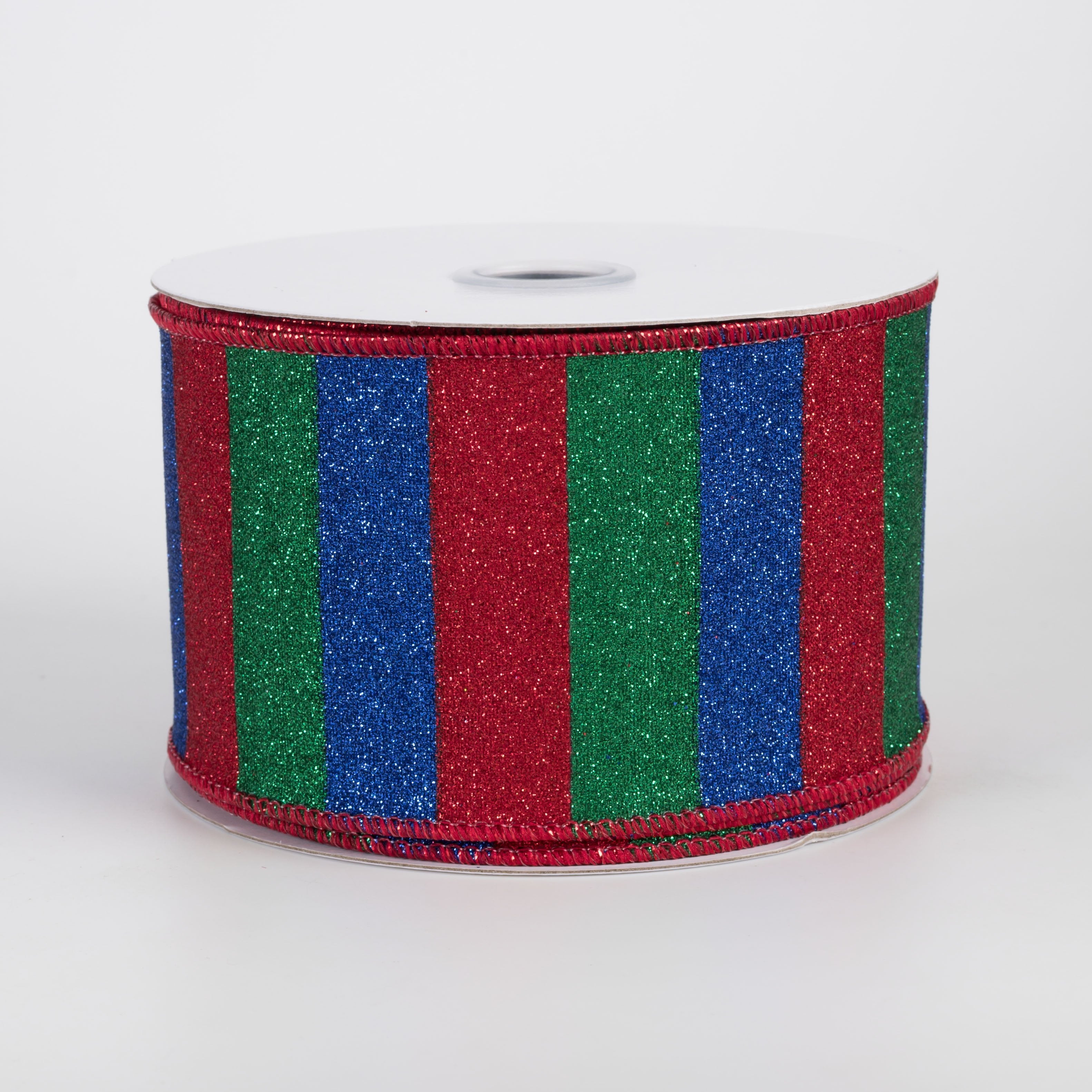 2.5" Horizontal Glitter Stripes Ribbon: Red, Blue & Green (10 Yards) Item Number: RGF1619J5