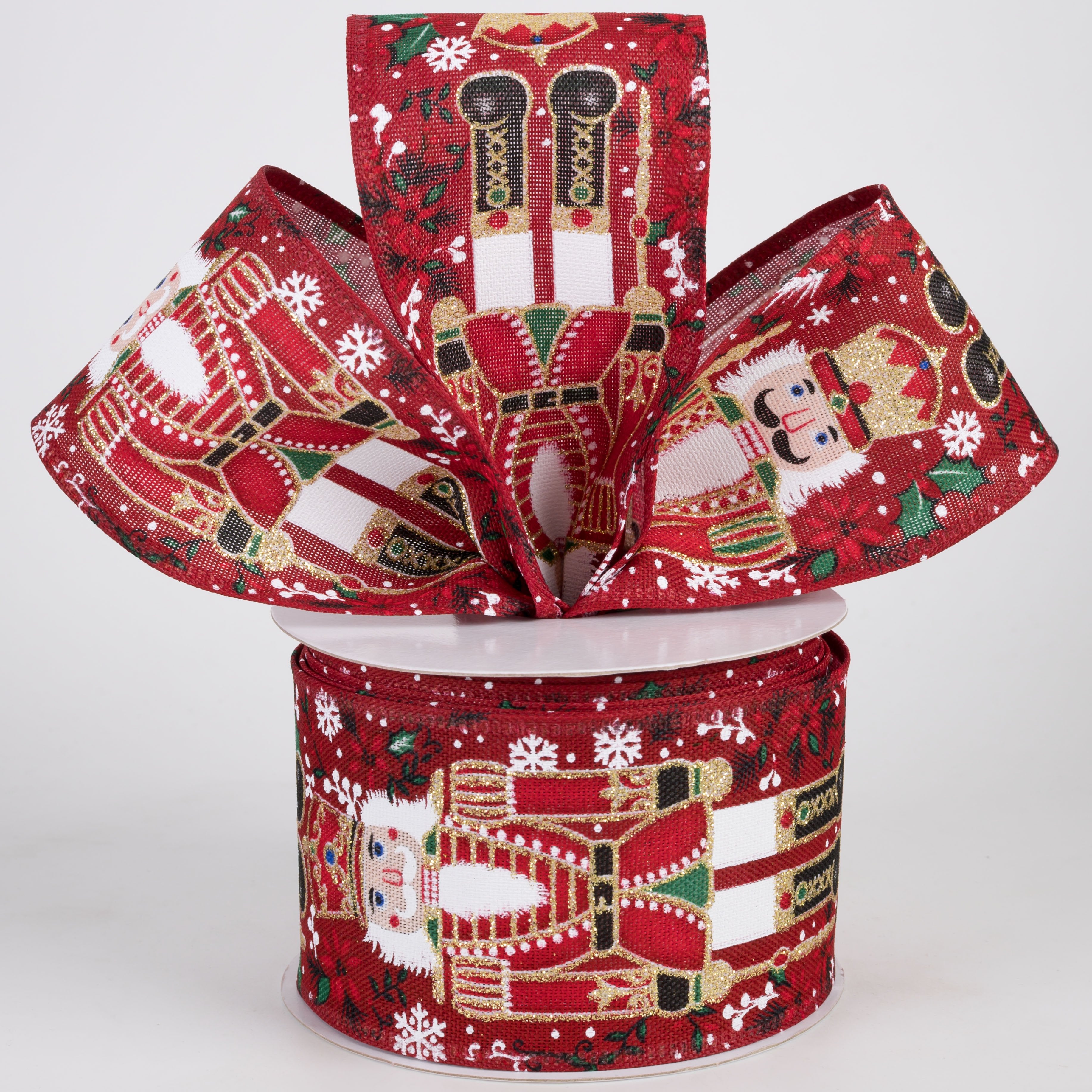 2.5" Linen Fancy Traditional Nutcracker Ribbon: Deep Red (10 Yards) Lifestyle Photo
