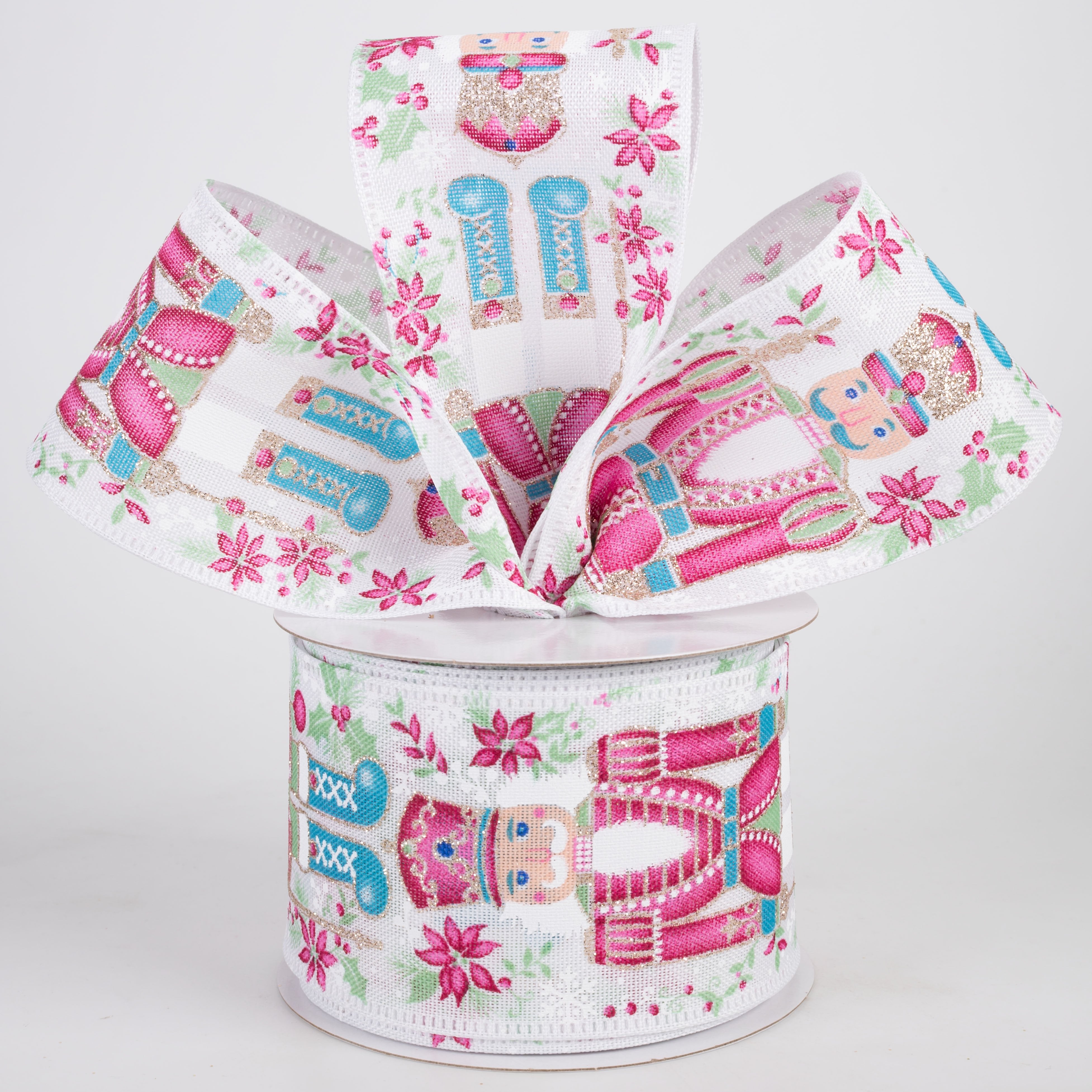 2.5" Linen Fancy Traditional Nutcracker Ribbon: Pastel on White (10 Yards) Lifestyle Photo