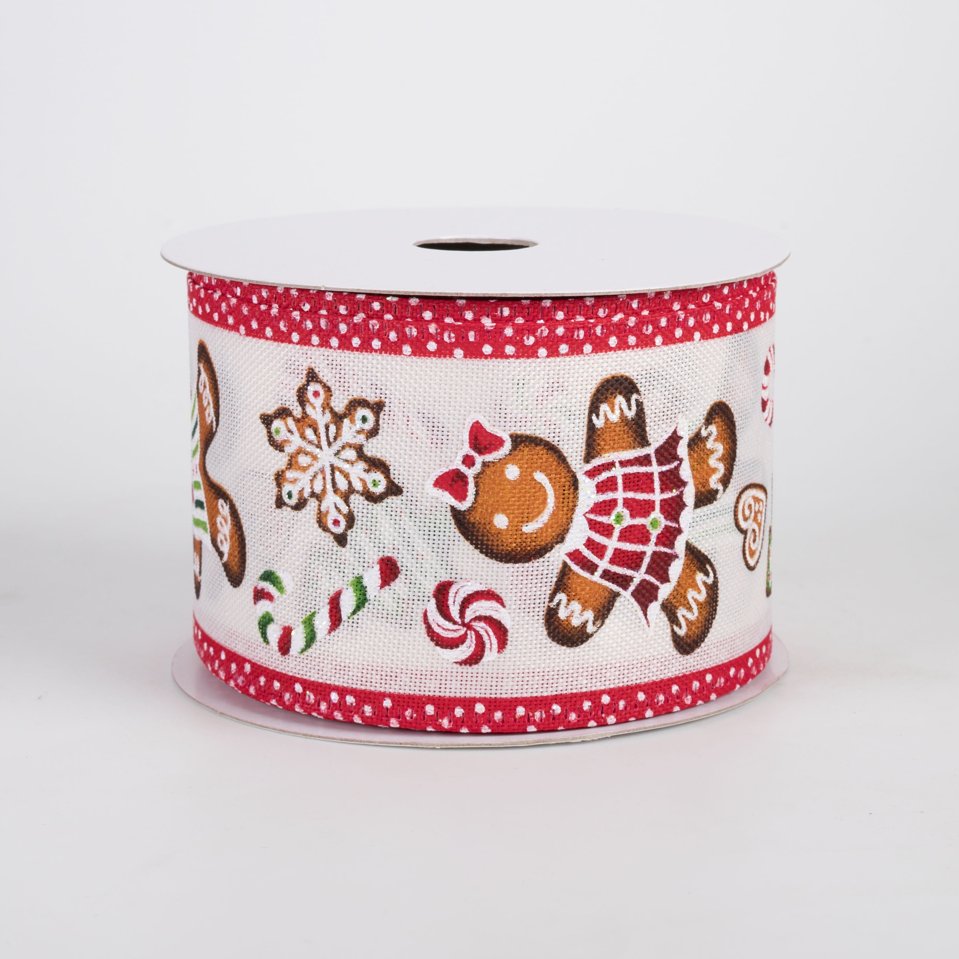 2.5" Linen Gingerbread Cookies Polka Dot Edge Ribbon: Ivory (10 Yards) Item Number: 76620-40-18