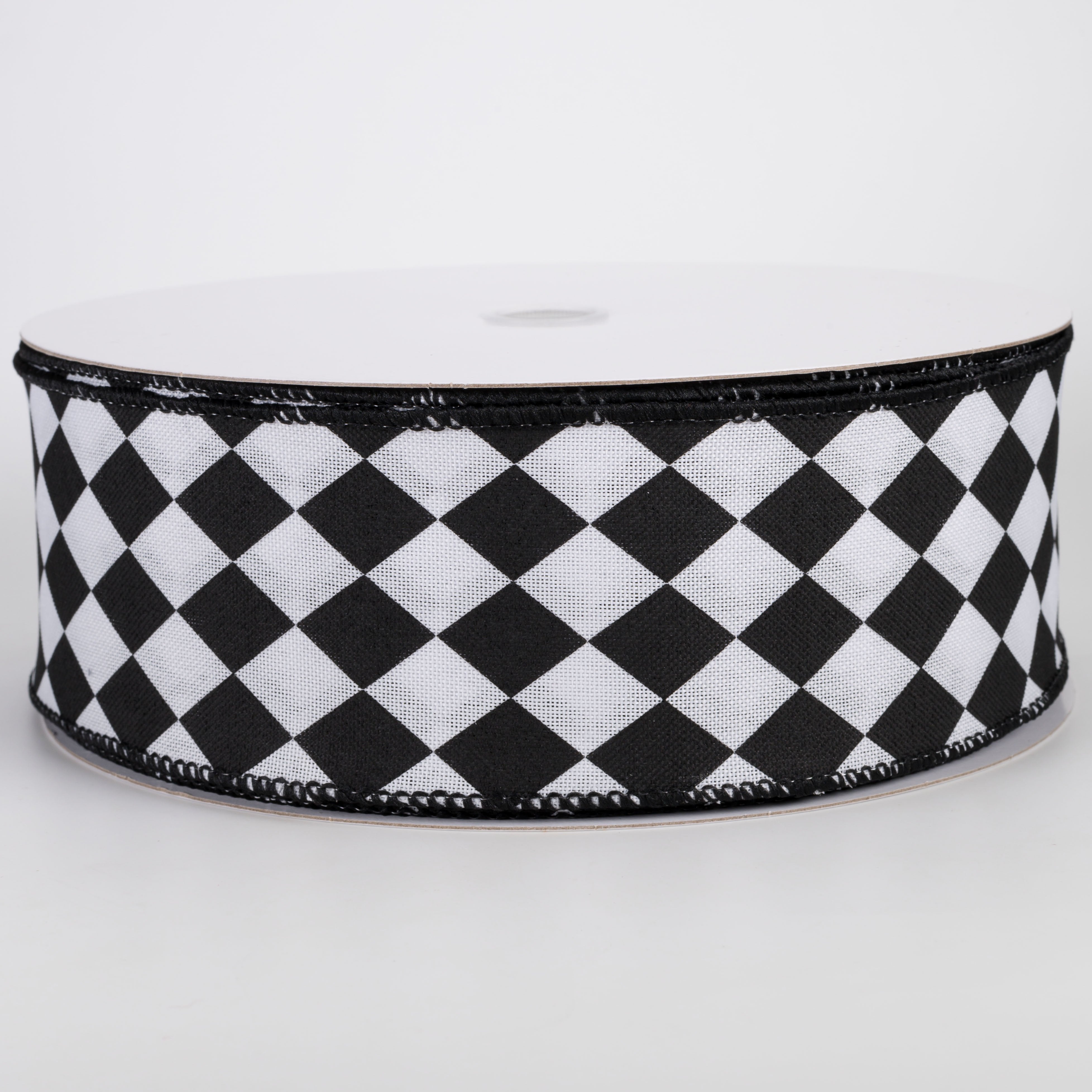 2.5" Linen Harlequin Print Ribbon: Black & White (50 Yards) Item Number: 861-40-604