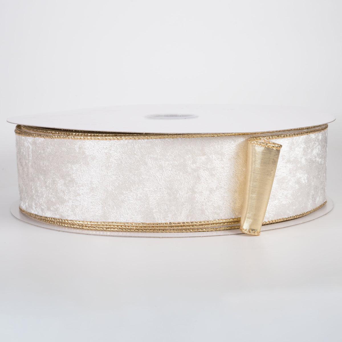2.5" Lush Velvet Metallic Backed Ribbon: Ivory & Gold (50 Yards) Item Number: 871-40-636