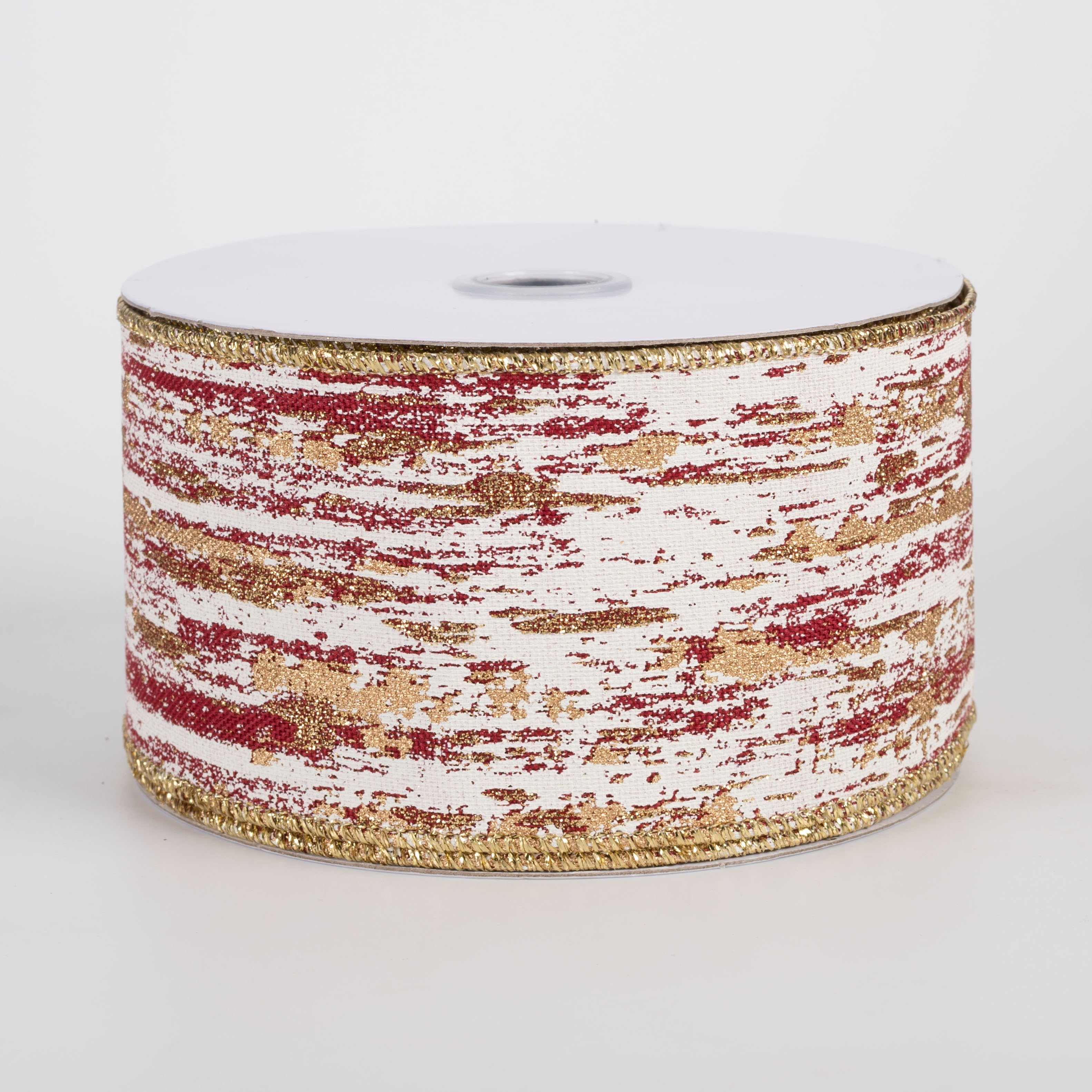 2.5" Metallic Glitter Streaks Ribbon: Cranberry, Cream, Gold (10 Yards) Item Number: RGH1533Y6