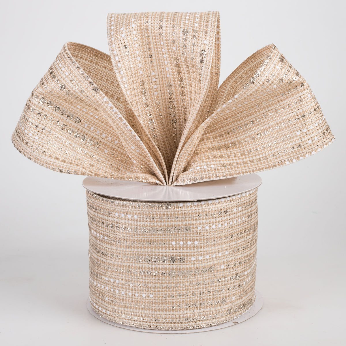 2.5" Metallic Linen Dotted Stripes Ribbon: Light Gold (10 Yards) Lifestyle Photo