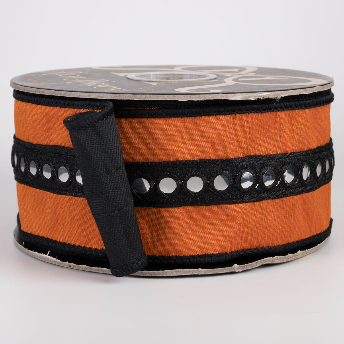 2.5" Mirror Center Trim on Dupioni Double Fused Ribbon: Orange & Black (10 Yards) Item Number: RR0068